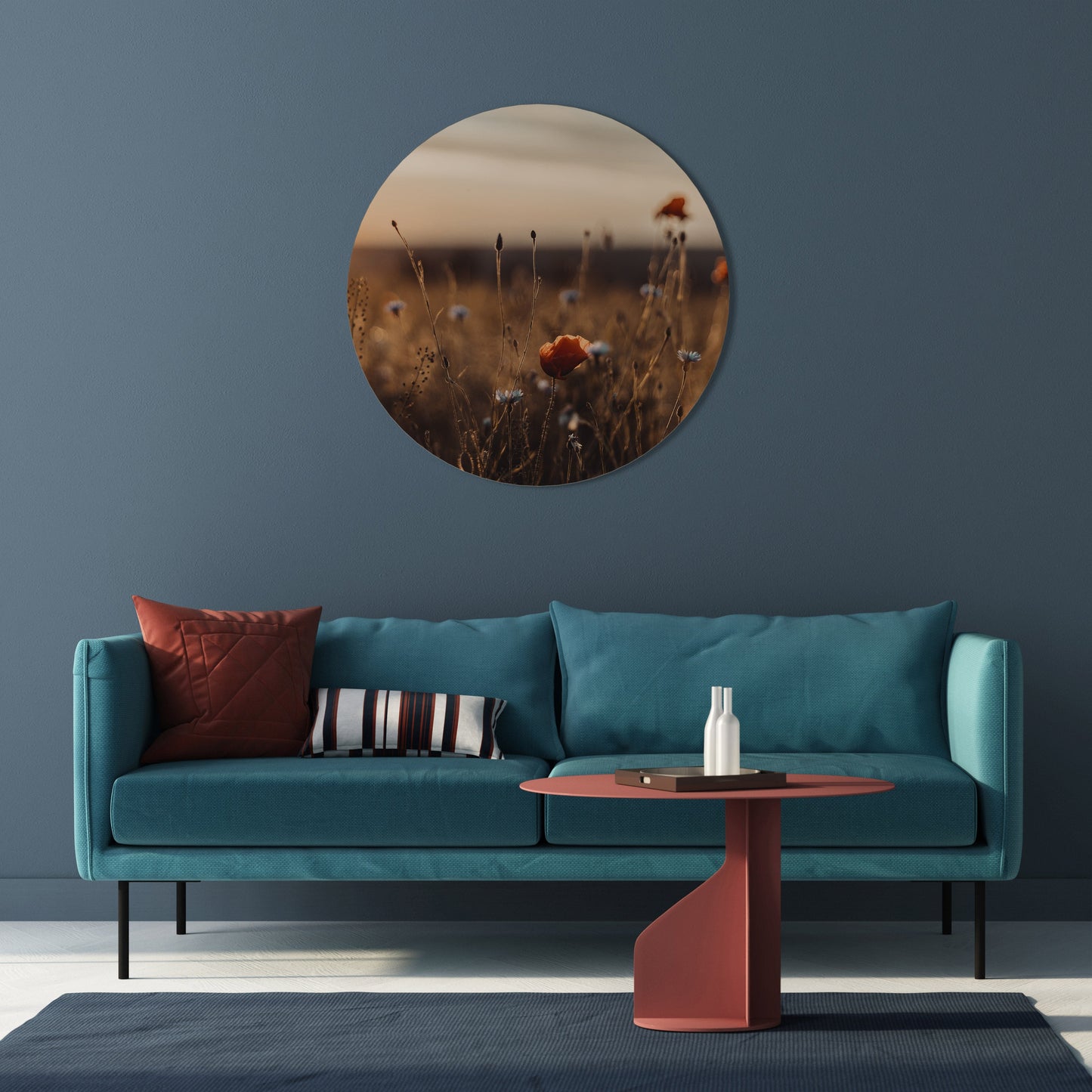 Prati luminosi al tramonto, decorazione murale rotonda