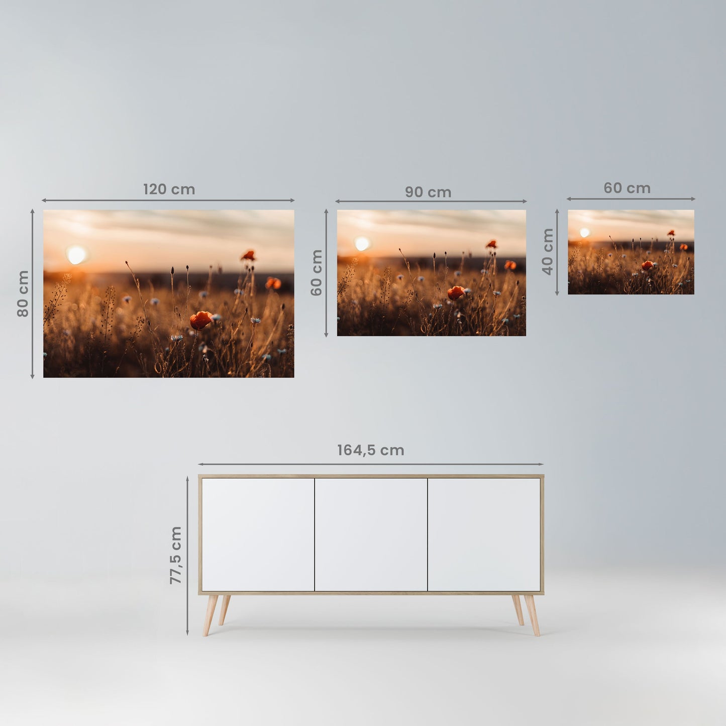 Poster orizzontale staccabile e attaccabile "PRATI LUMINOSI AL TRAMONTO"