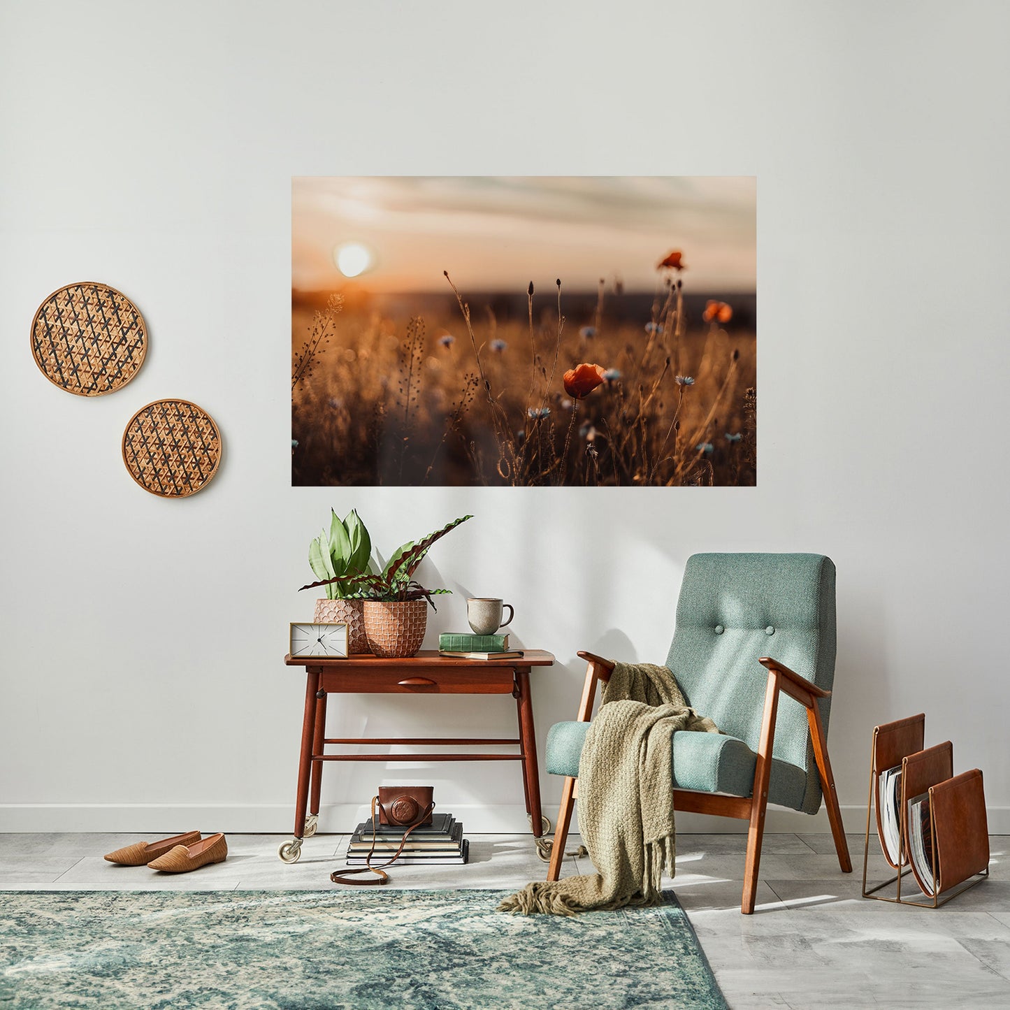 Poster orizzontale staccabile e attaccabile "PRATI LUMINOSI AL TRAMONTO"