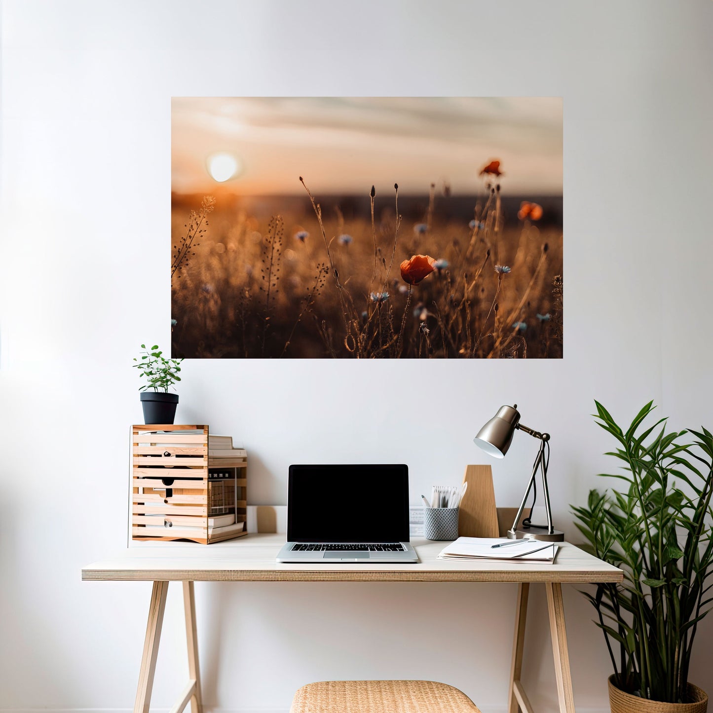 Poster orizzontale staccabile e attaccabile "PRATI LUMINOSI AL TRAMONTO"