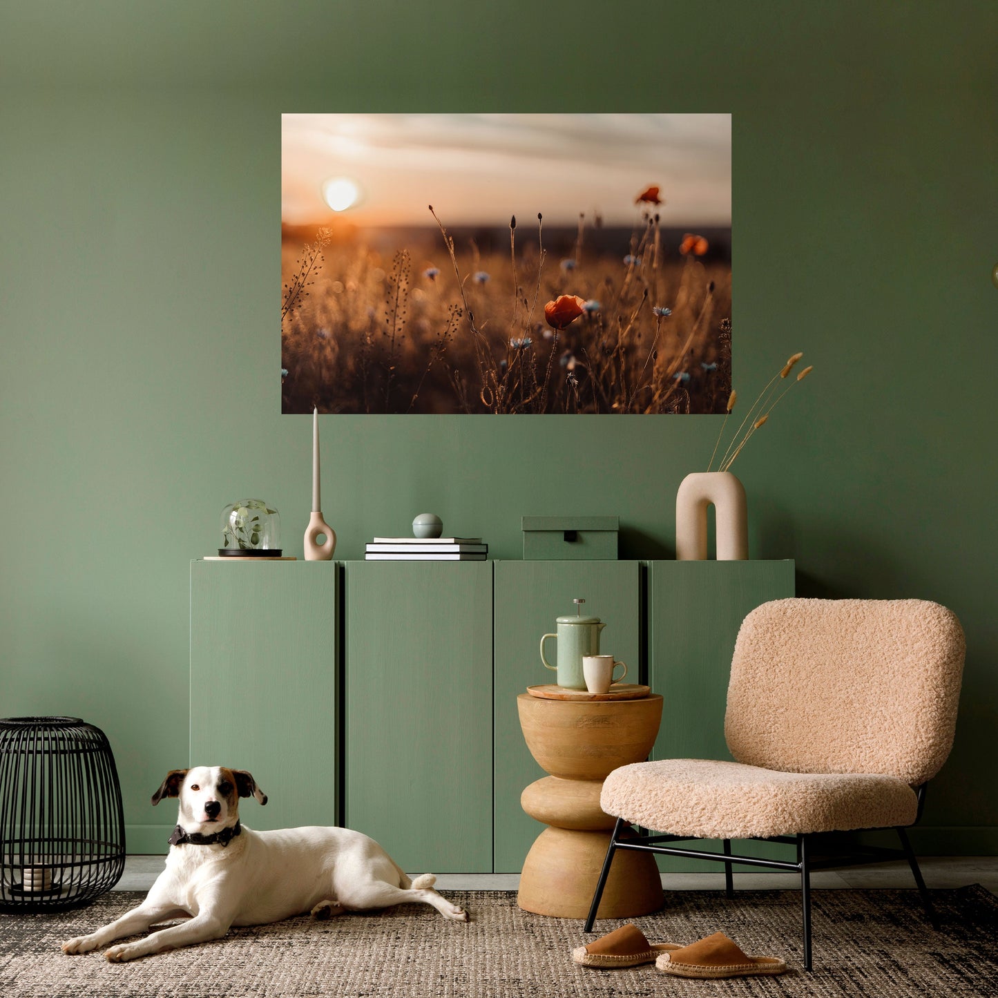 Poster orizzontale staccabile e attaccabile "PRATI LUMINOSI AL TRAMONTO"