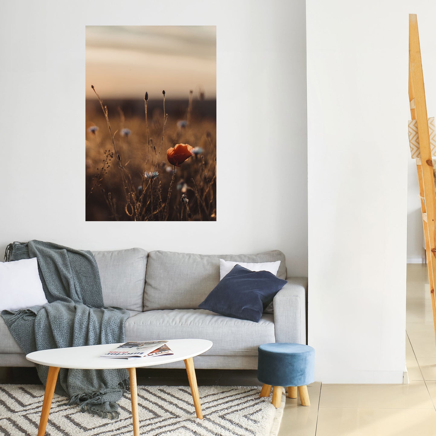 Poster verticale staccabile e attaccabile "PRATI LUMINOSI AL TRAMONTO"
