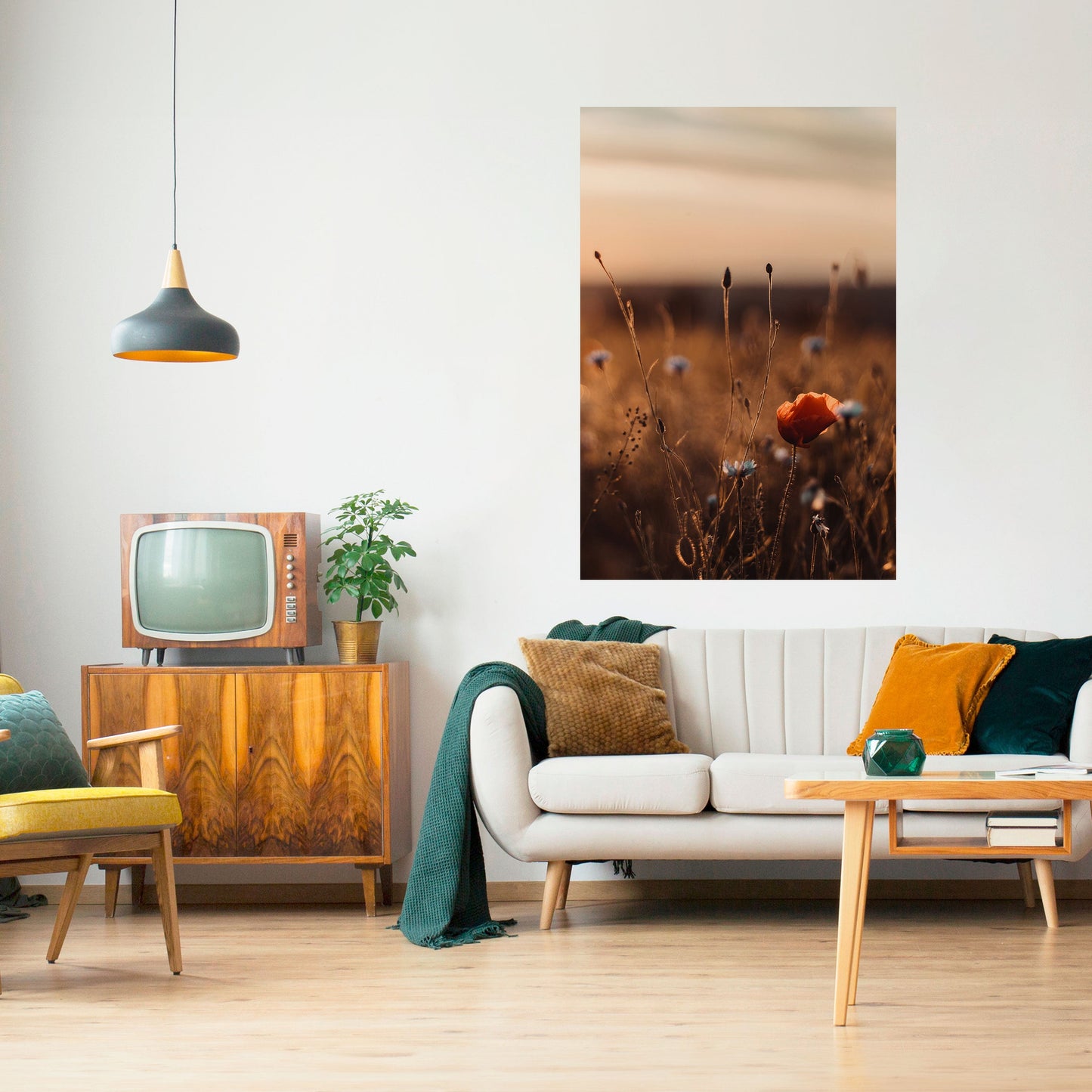 Poster verticale staccabile e attaccabile "PRATI LUMINOSI AL TRAMONTO"