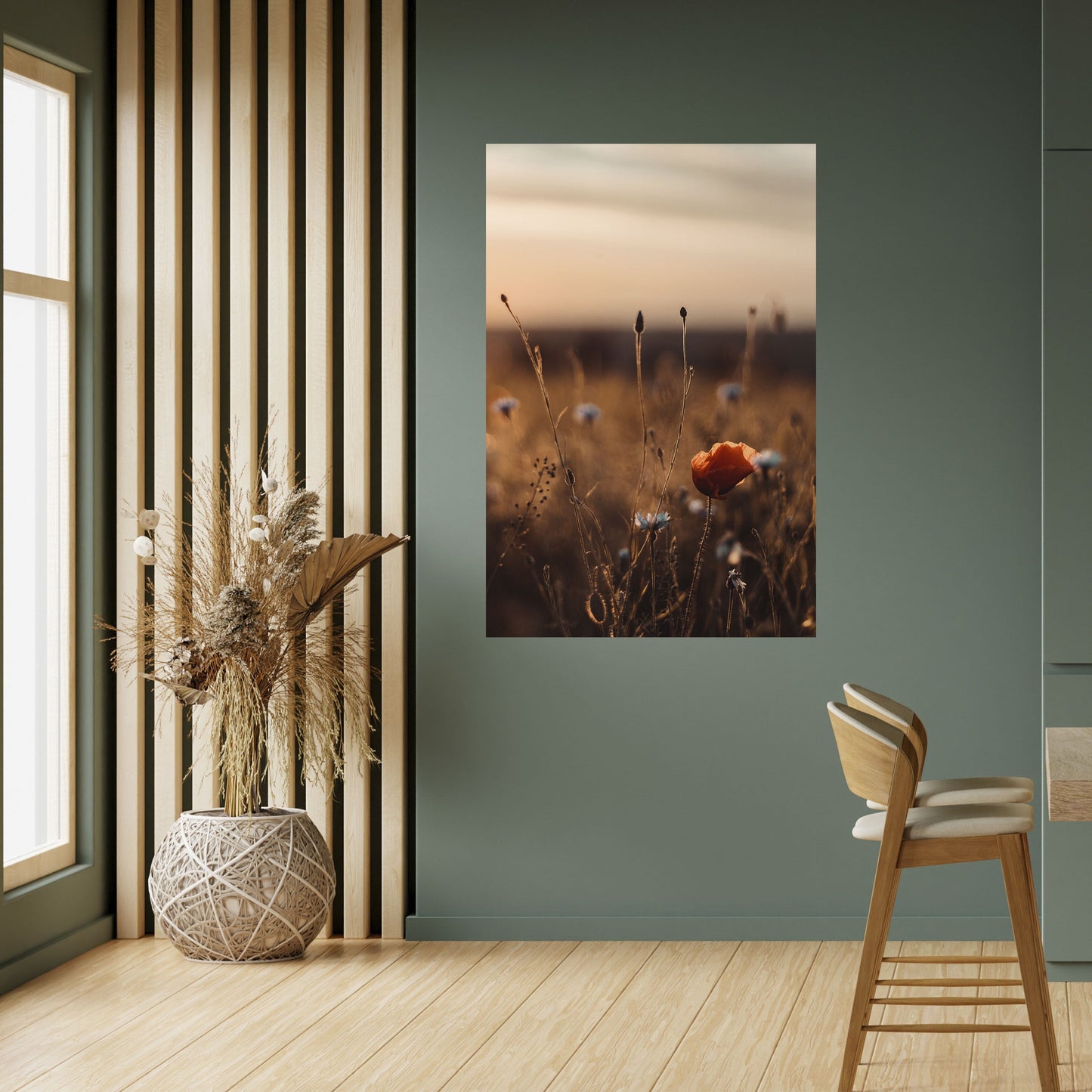 Poster verticale staccabile e attaccabile "PRATI LUMINOSI AL TRAMONTO"