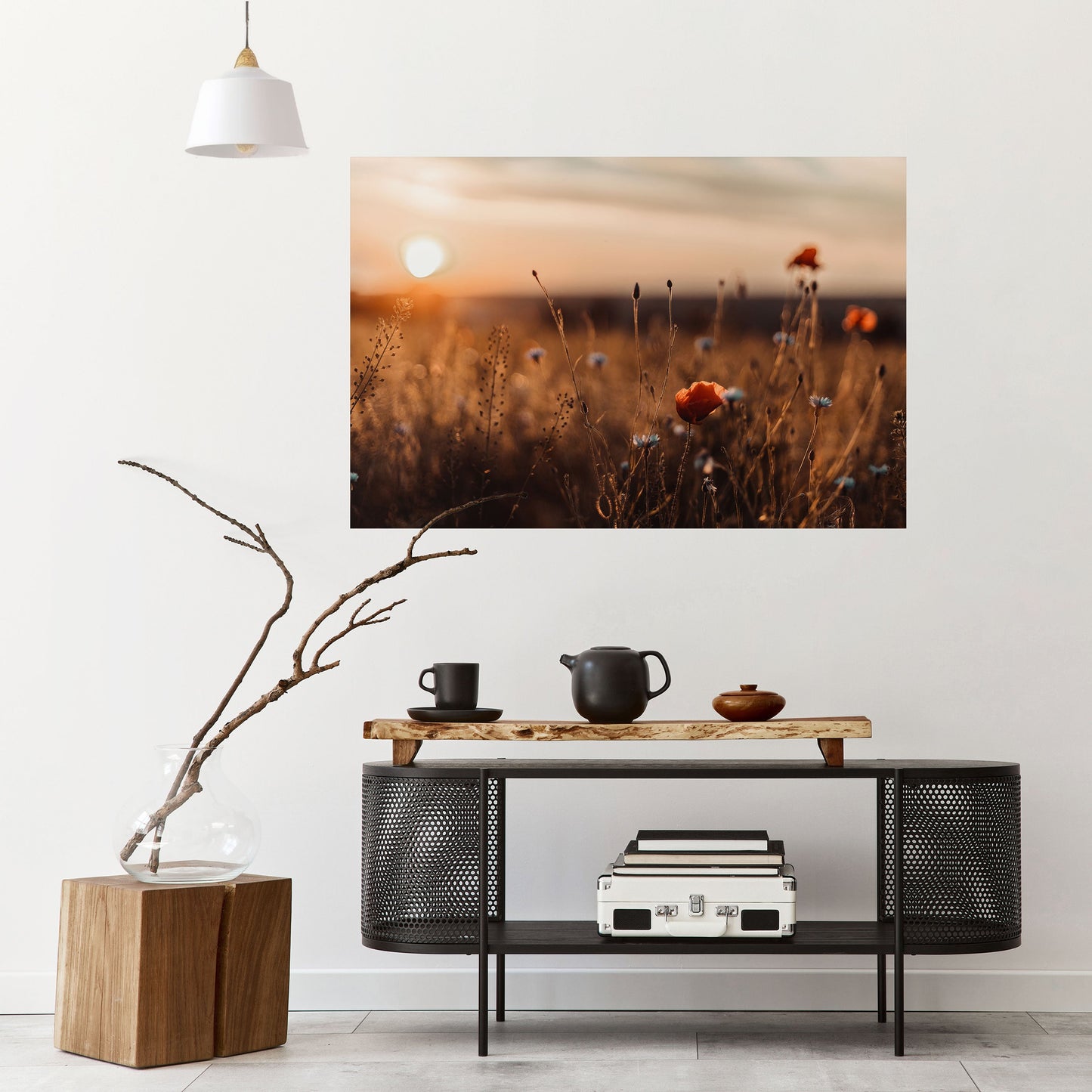 Poster orizzontale staccabile e attaccabile "PRATI LUMINOSI AL TRAMONTO"