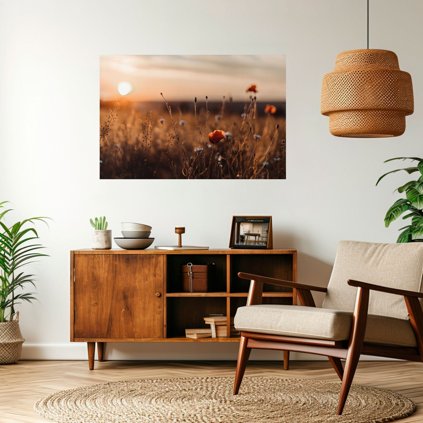 Poster orizzontale staccabile e attaccabile "PRATI LUMINOSI AL TRAMONTO"