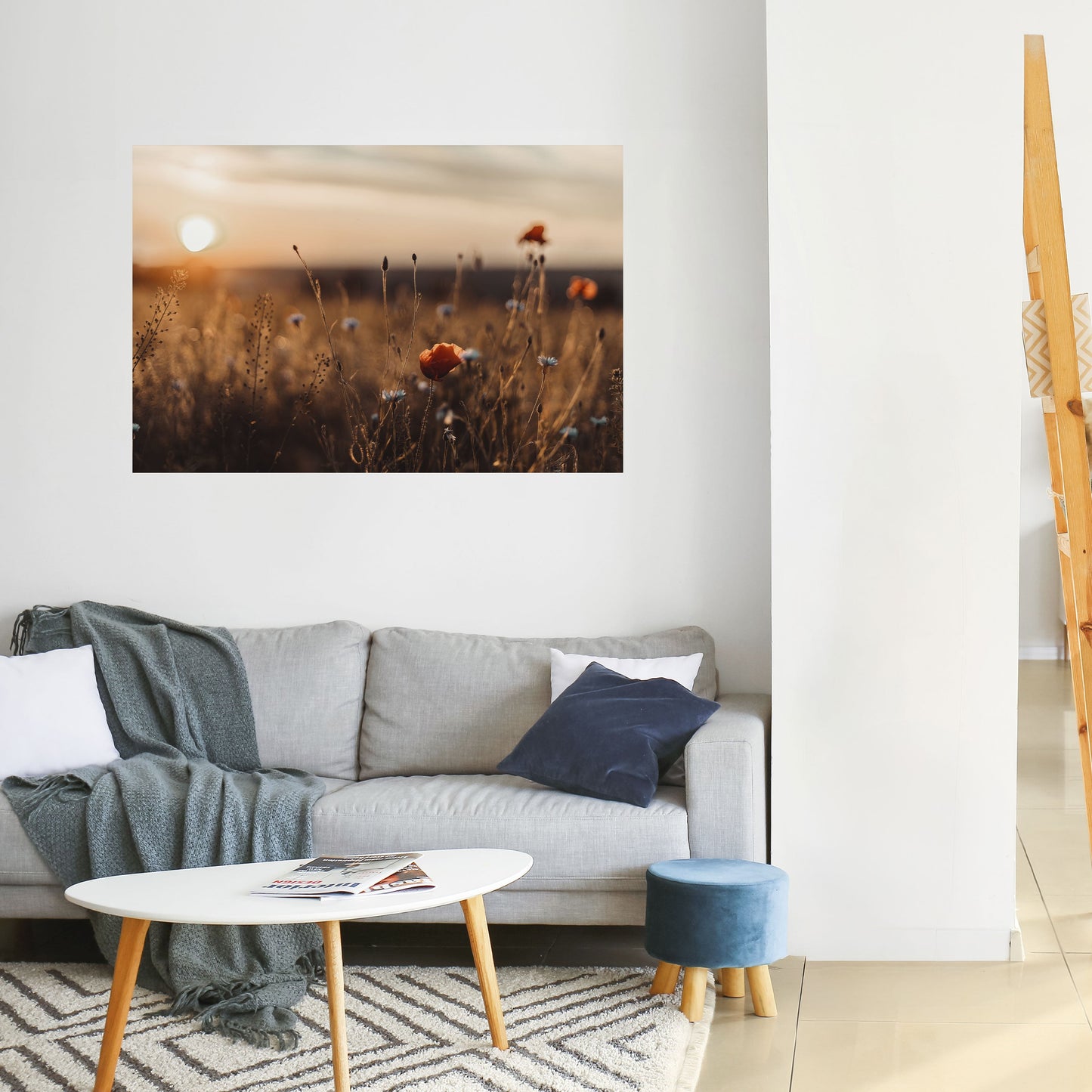 Poster orizzontale staccabile e attaccabile "PRATI LUMINOSI AL TRAMONTO"