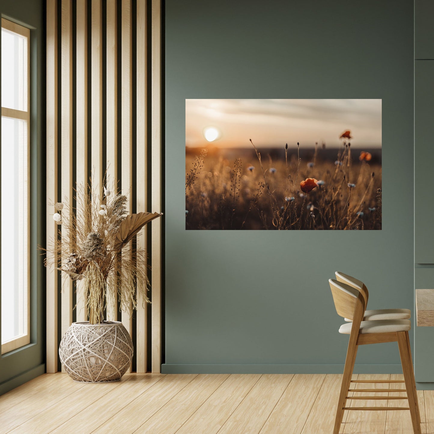 Poster orizzontale staccabile e attaccabile "PRATI LUMINOSI AL TRAMONTO"
