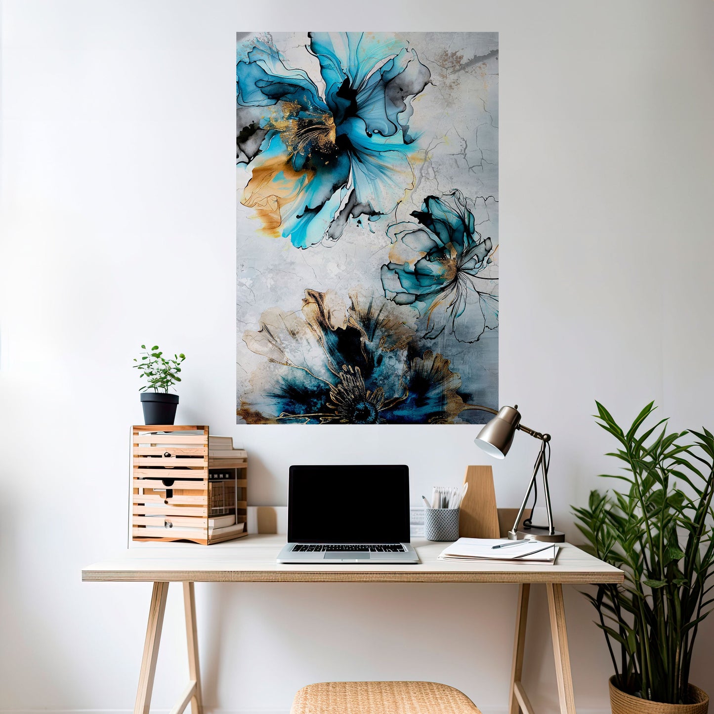 Poster verticale staccabile e attaccabile "FIORI DI COBALTO"