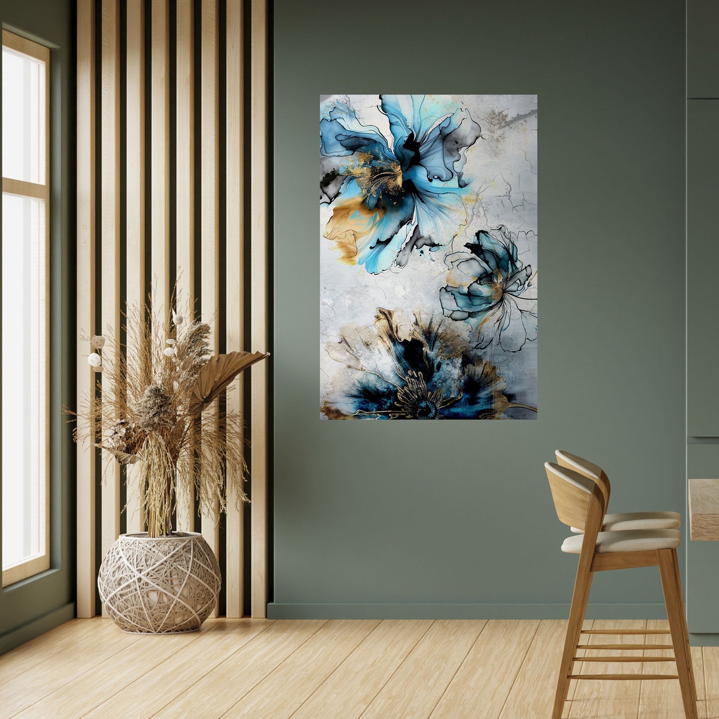 Poster verticale staccabile e attaccabile "FIORI DI COBALTO"