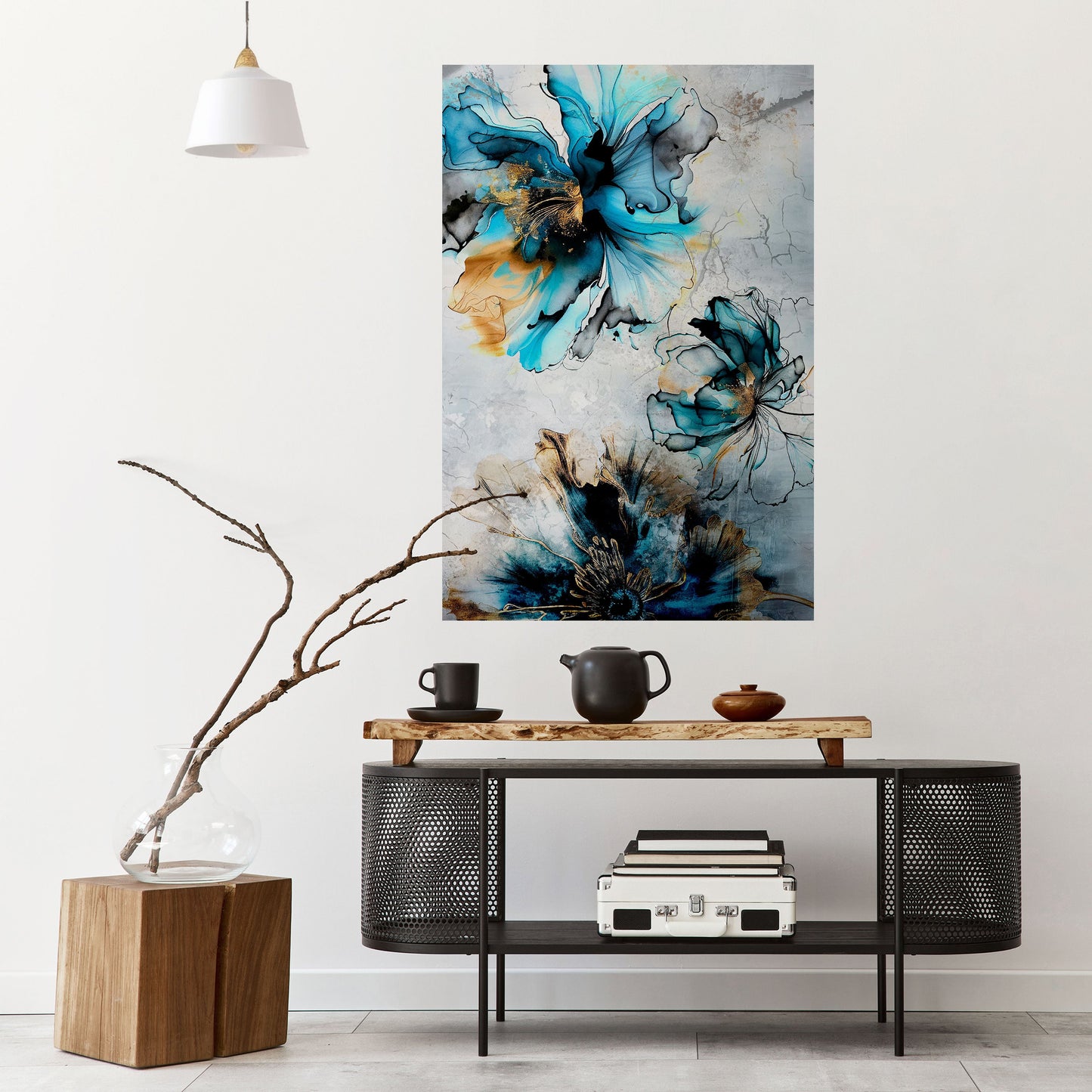 Poster verticale staccabile e attaccabile "FIORI DI COBALTO"