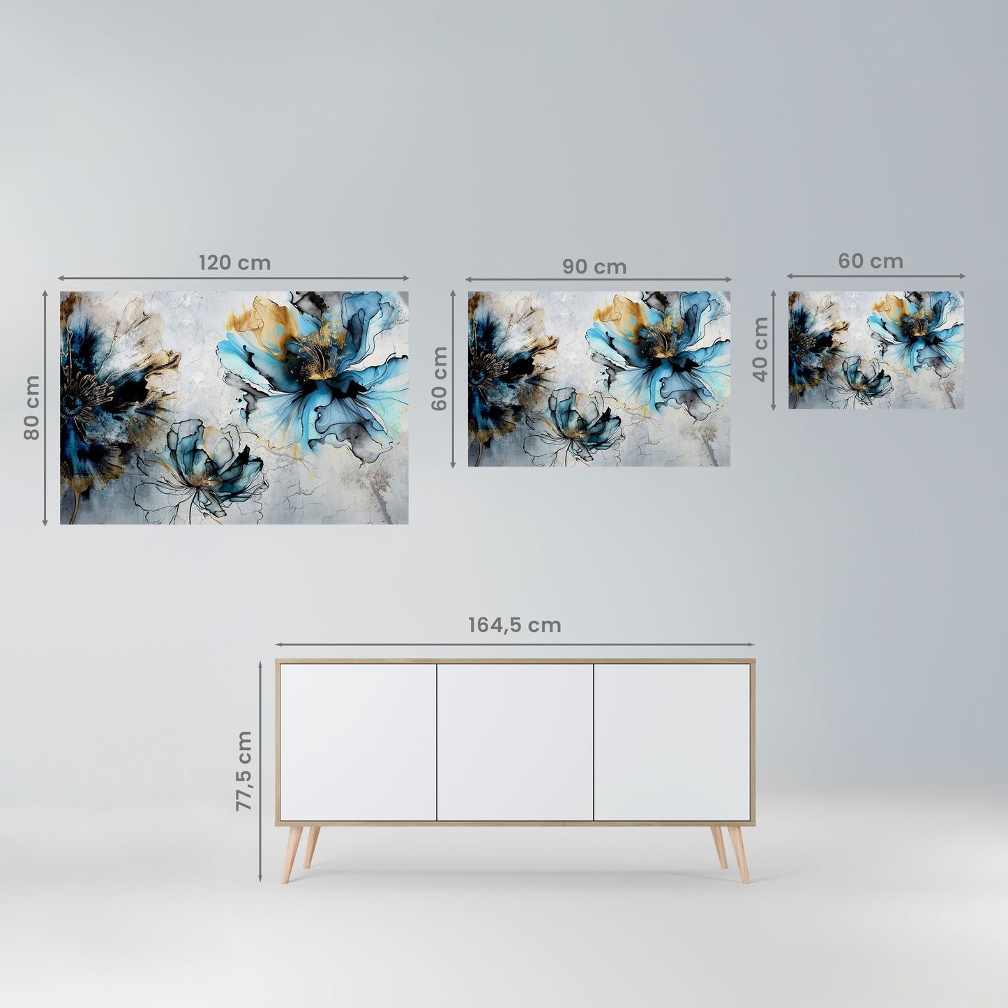 Poster orizzontale staccabile e attaccabile "COBALT BLOSSOMS"