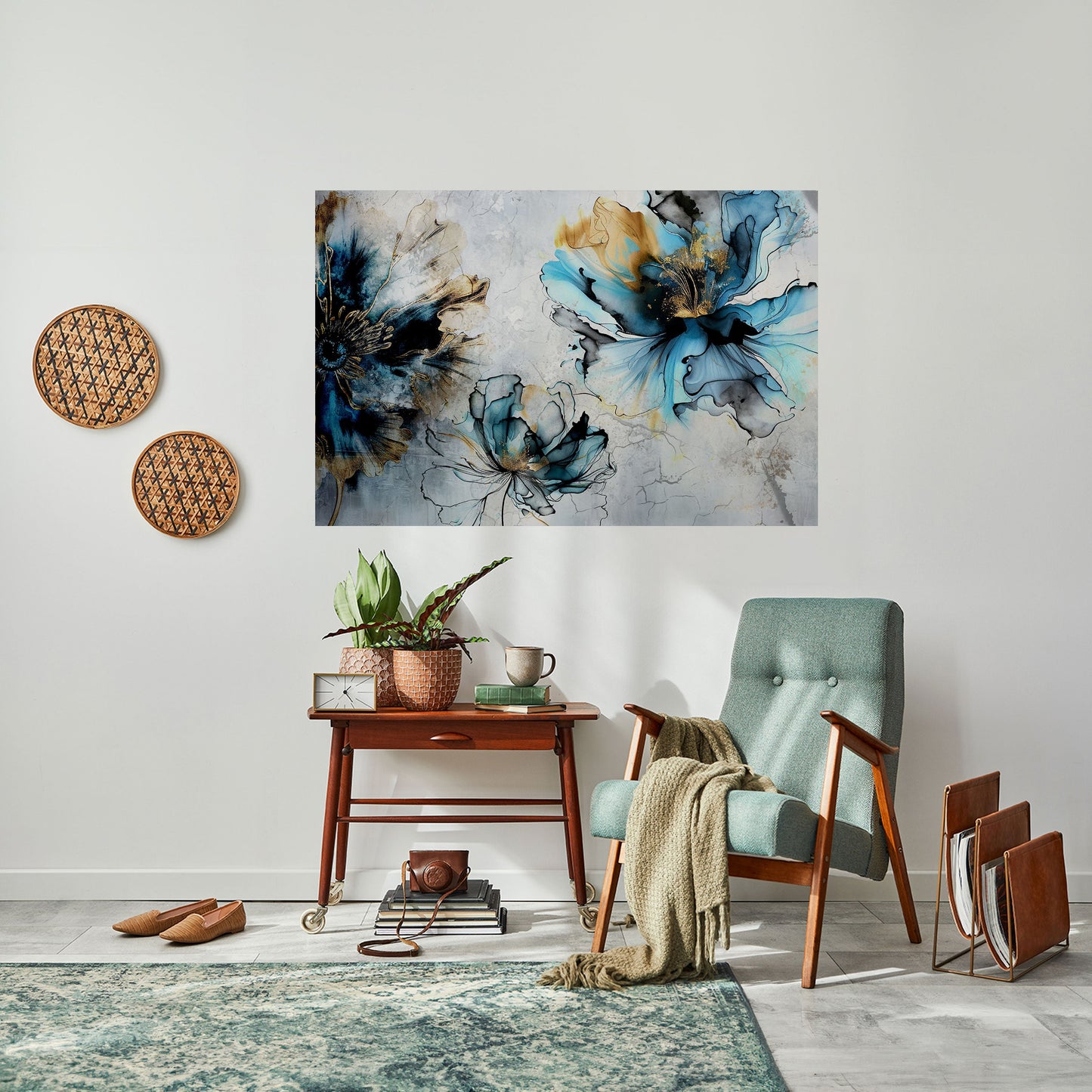 Poster orizzontale staccabile e attaccabile "COBALT BLOSSOMS"