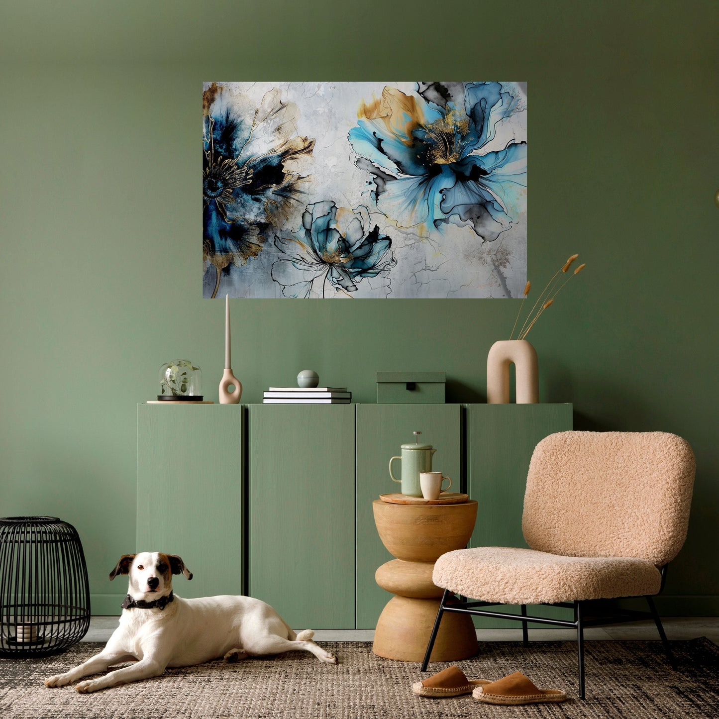 Poster orizzontale staccabile e attaccabile "COBALT BLOSSOMS"