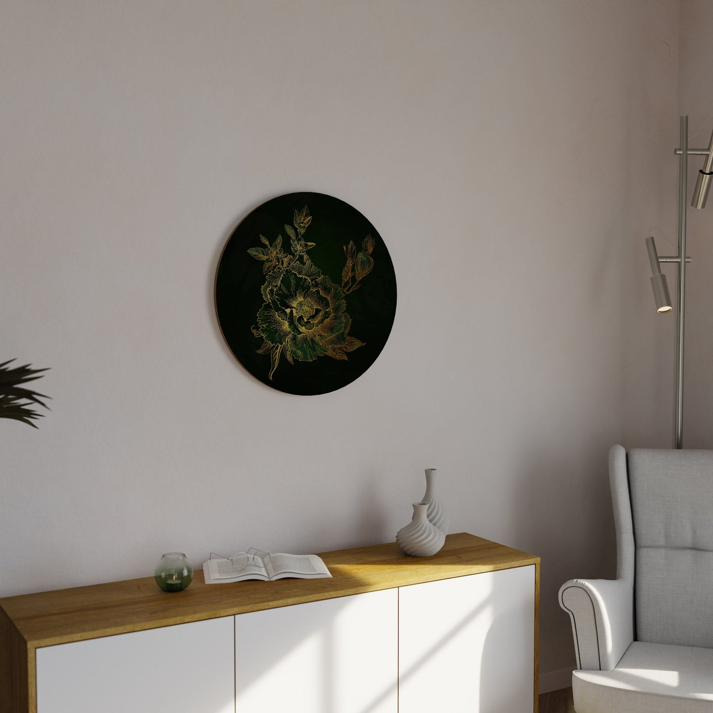 MIDNIGHT FLORAL GLIMMER - Decorazione murale rotonda