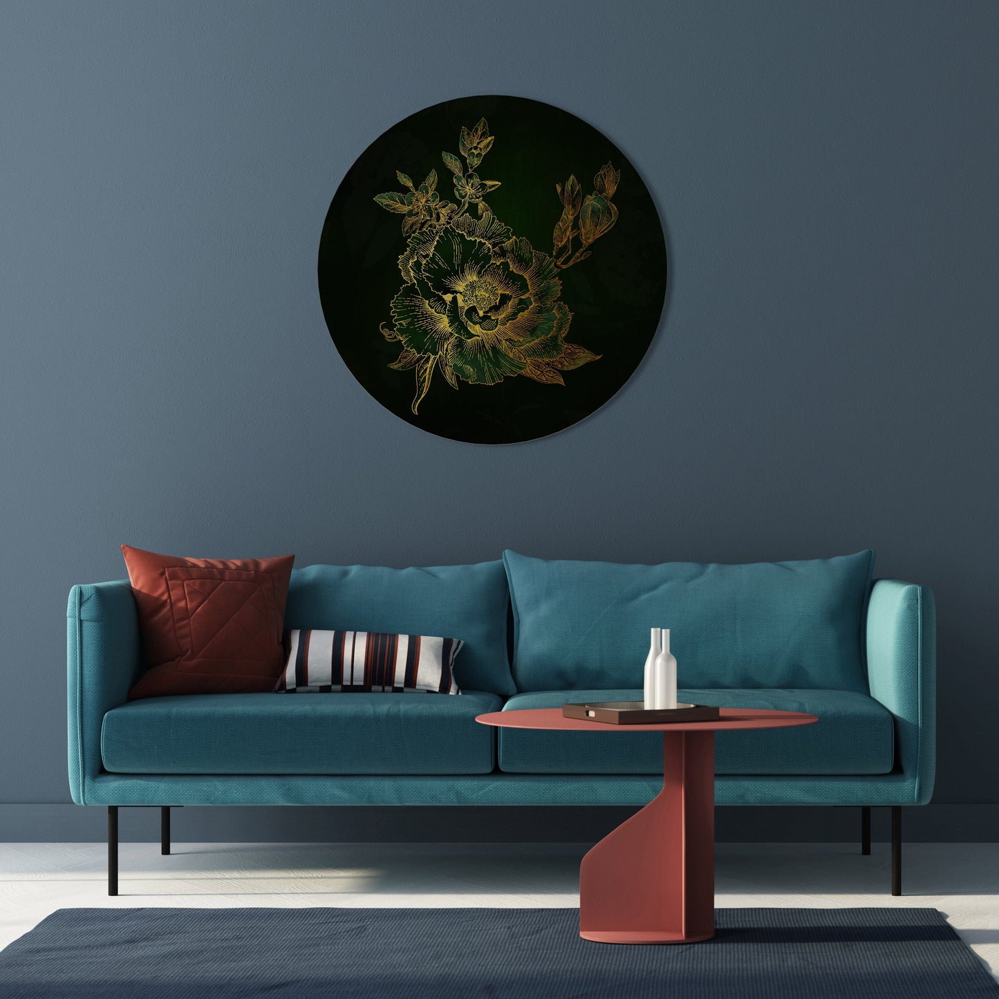 MIDNIGHT FLORAL GLIMMER - Decorazione murale rotonda