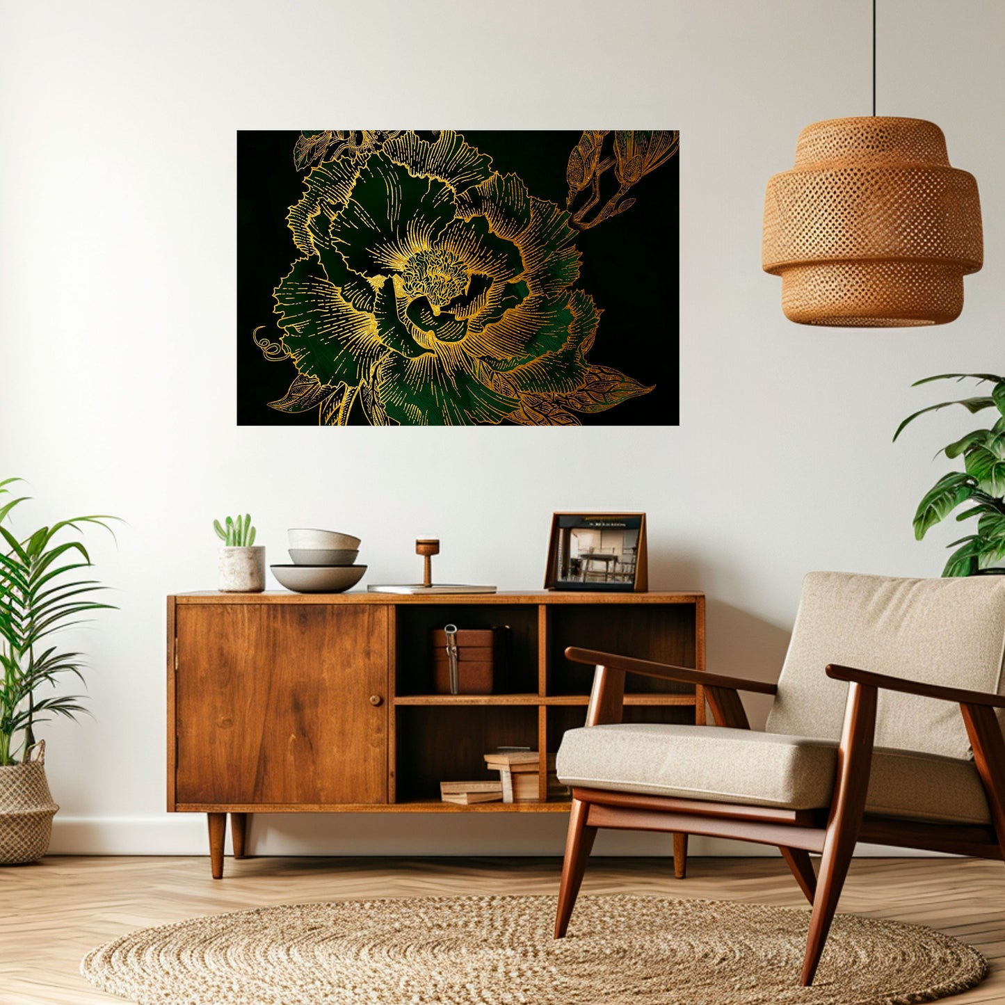Poster orizzontale staccabile e attaccabile MIDNIGHT FLORAL GLIMMER