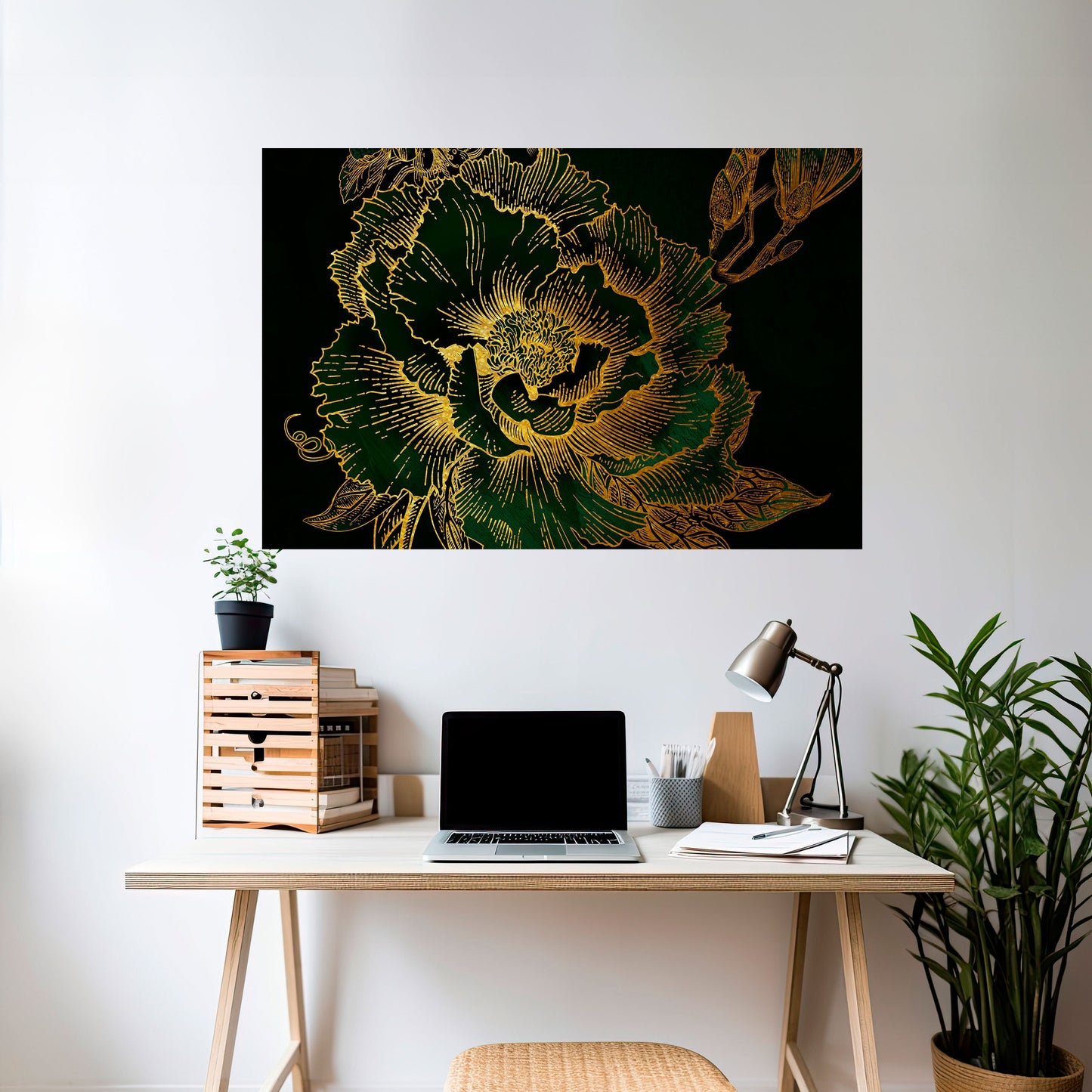Poster orizzontale staccabile e attaccabile MIDNIGHT FLORAL GLIMMER