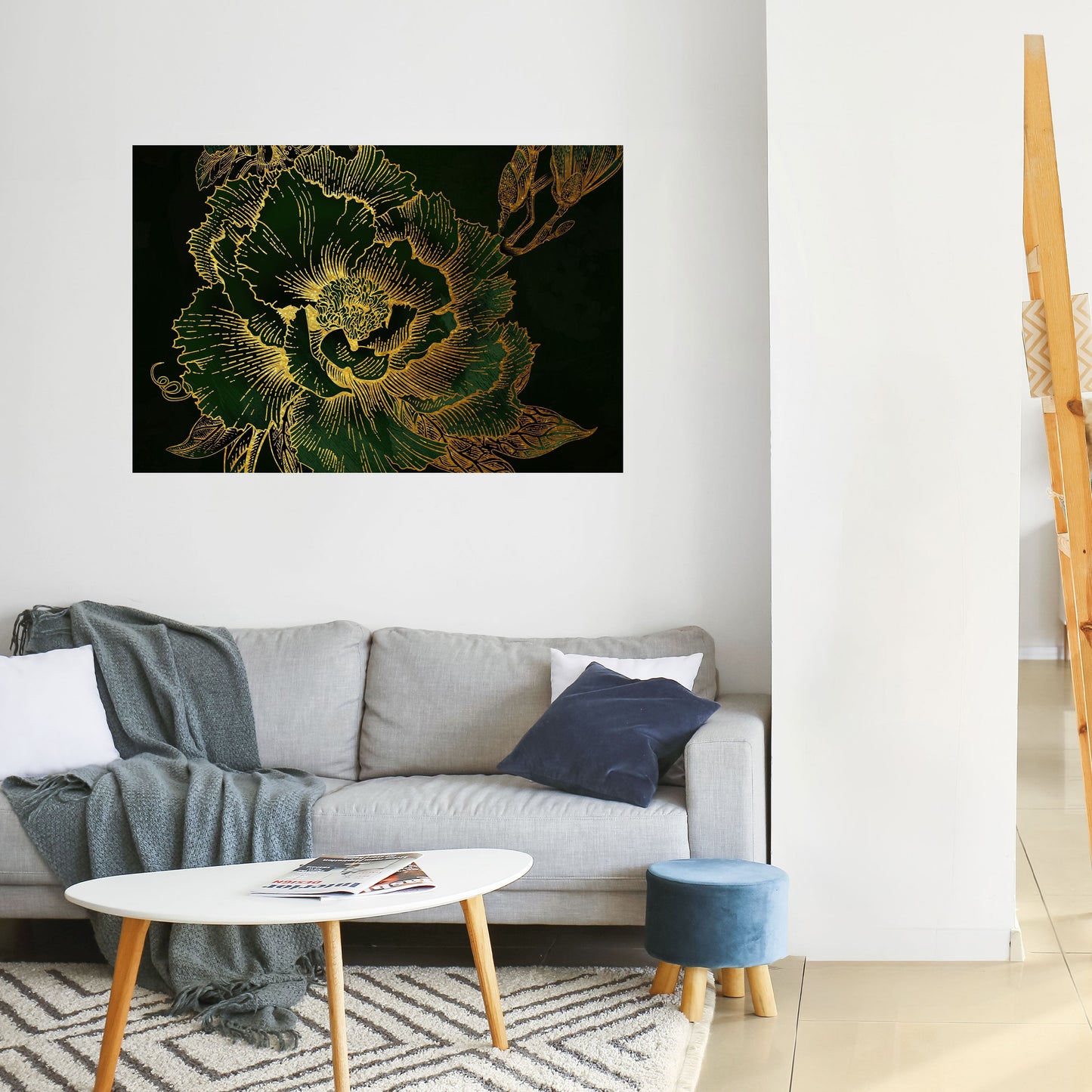 Poster orizzontale staccabile e attaccabile MIDNIGHT FLORAL GLIMMER