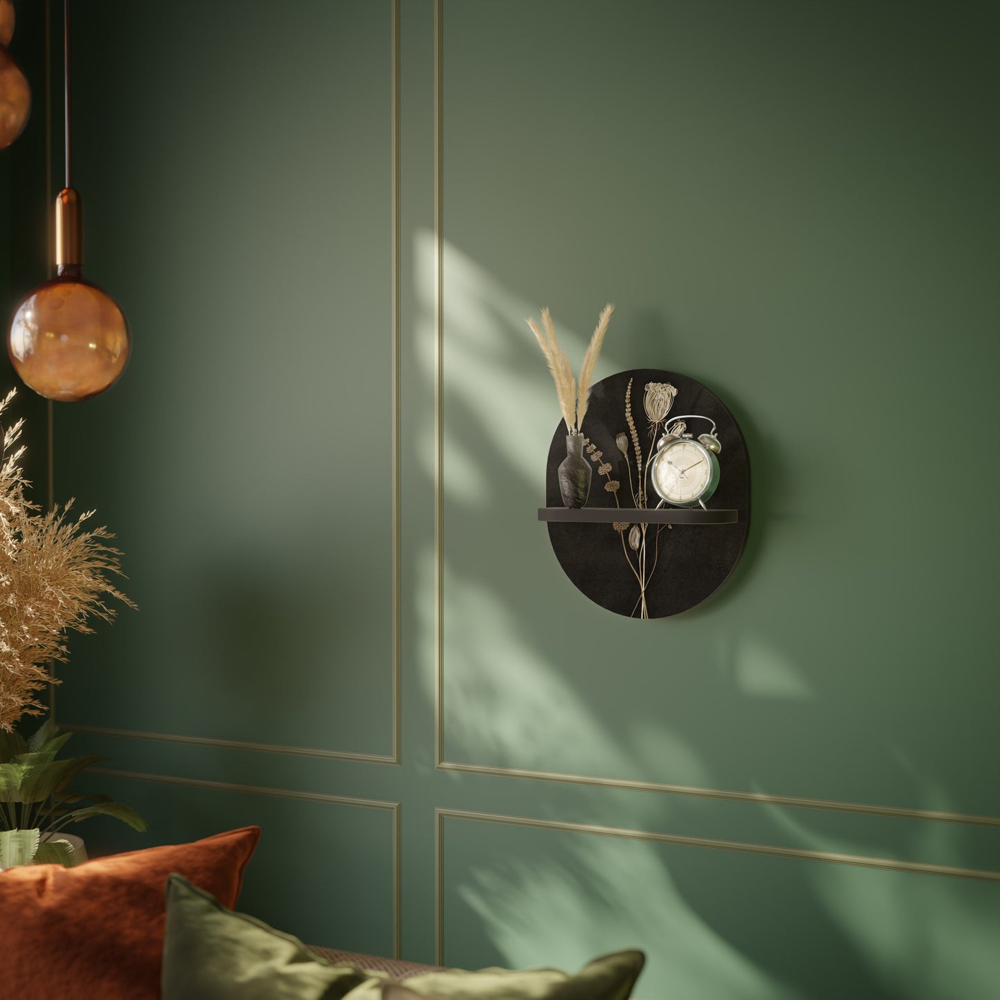 MEADOW ART. Oval Art Shelf In Black Finish