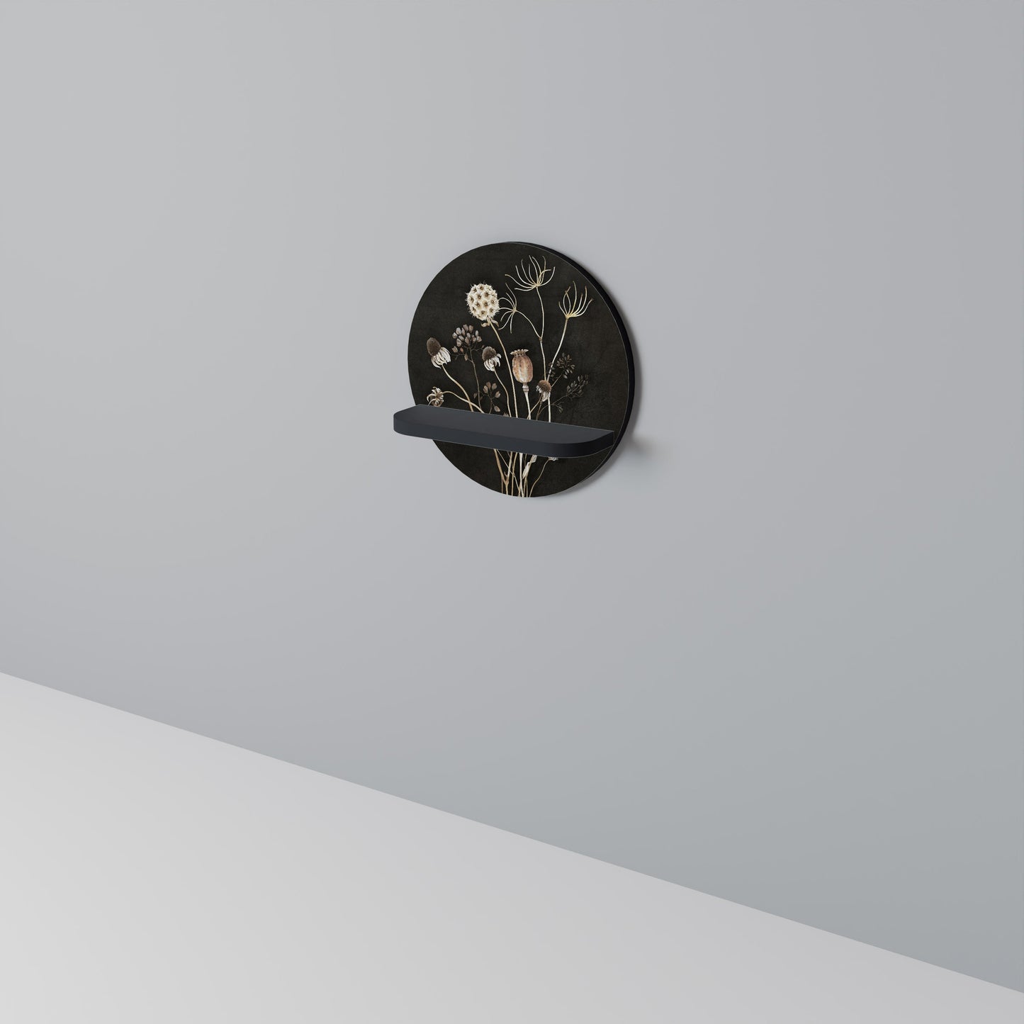 MEADOW SHADES Round Art Shelf In Black Finish