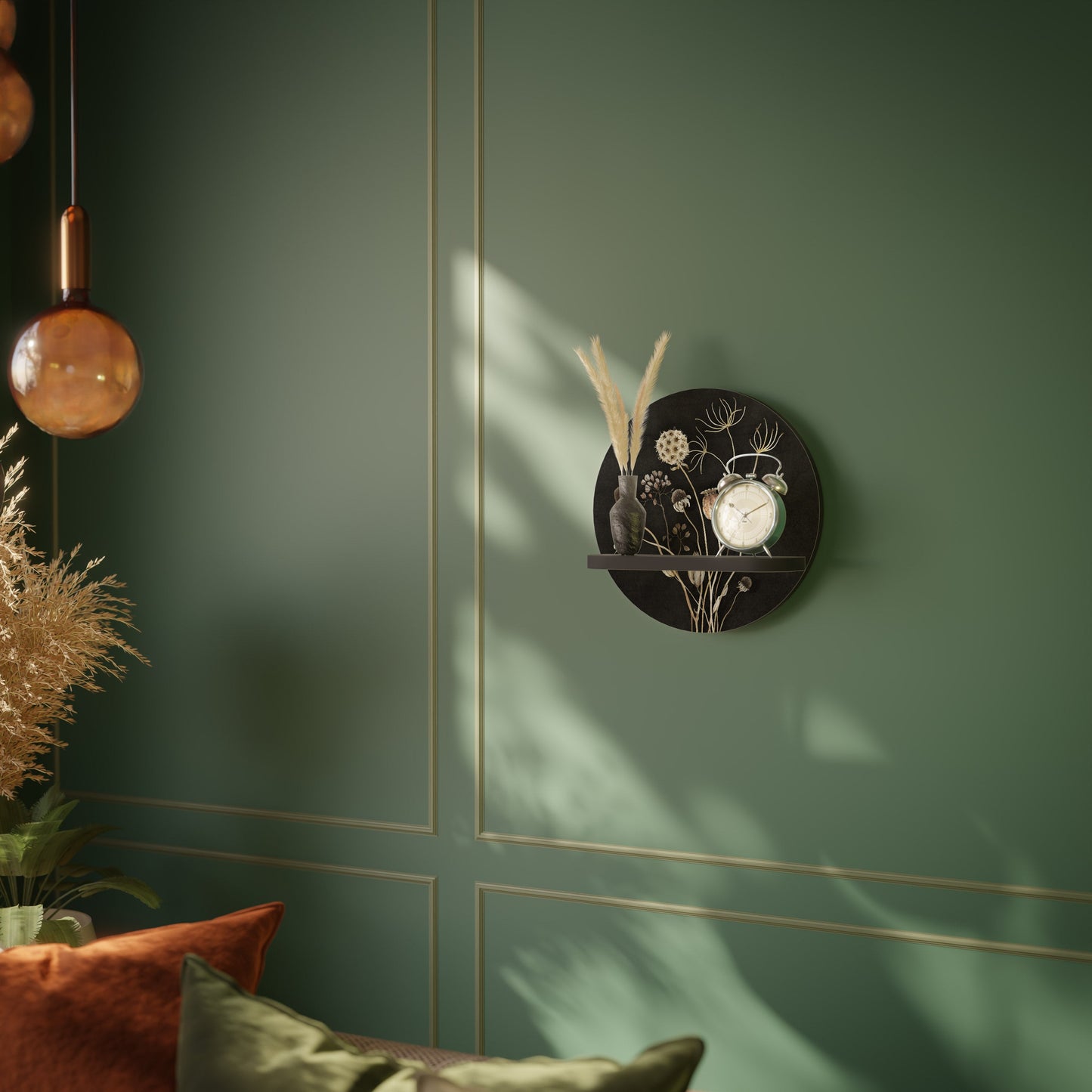 MEADOW SHADES Round Art Shelf In Black Finish
