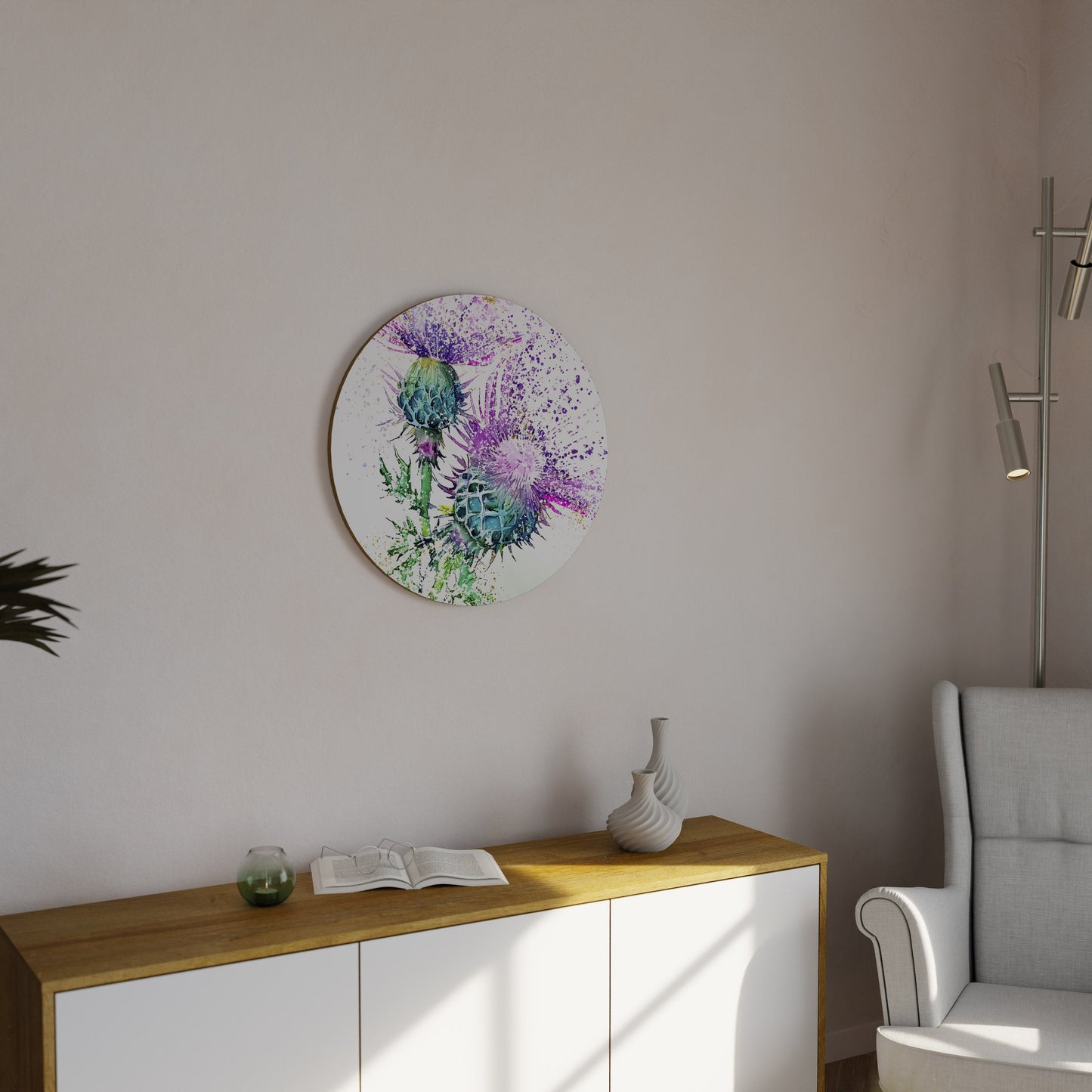 Arte murale rotonda con danza colorata del cardo