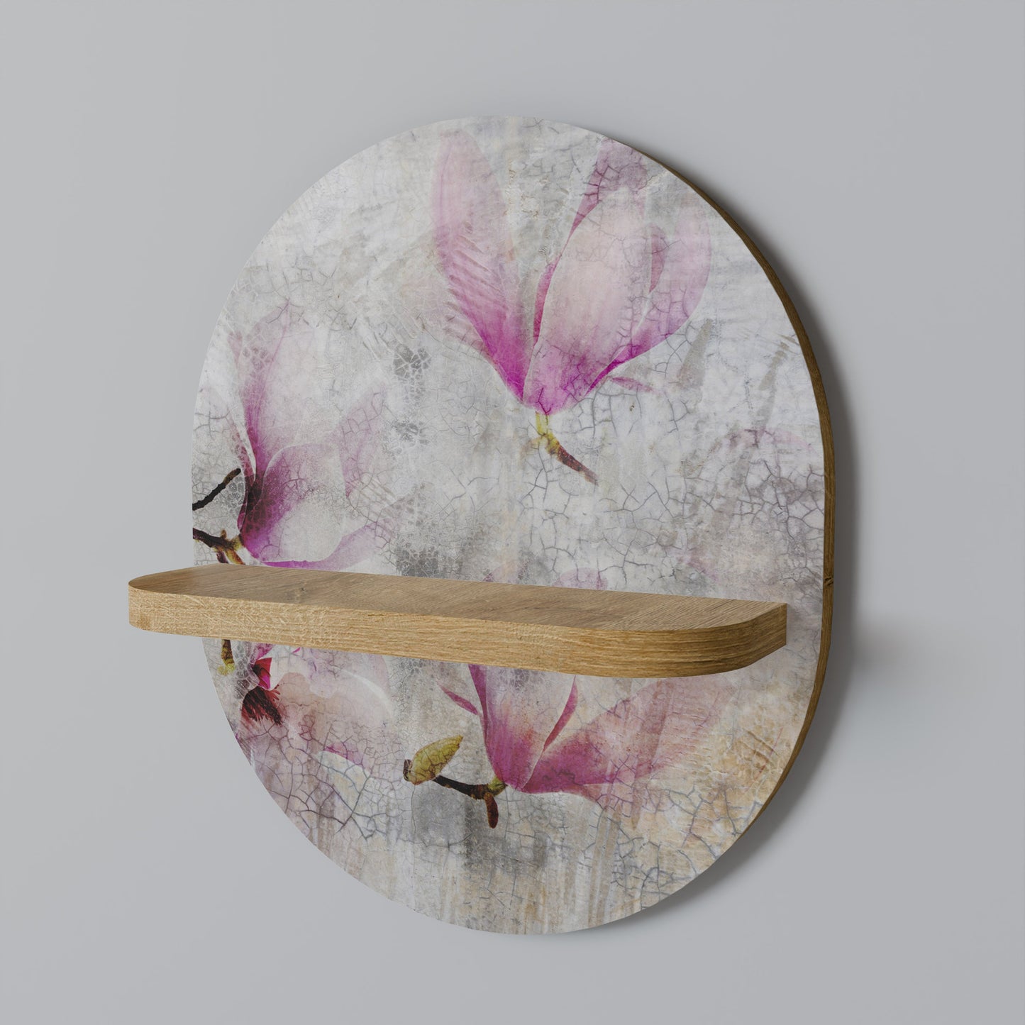 Mensola artistica ovale ASTONISHING MAGNOLIA in effetto rovere