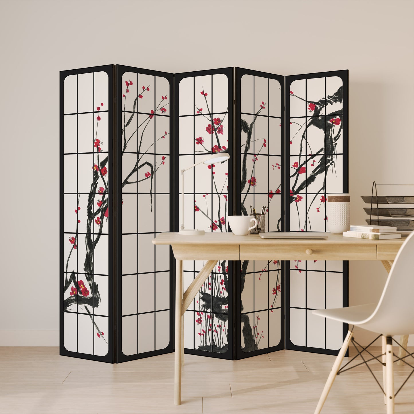 Divisorio decorativo per ambienti a 5 pannelli JAPANESE BLOSSOMS