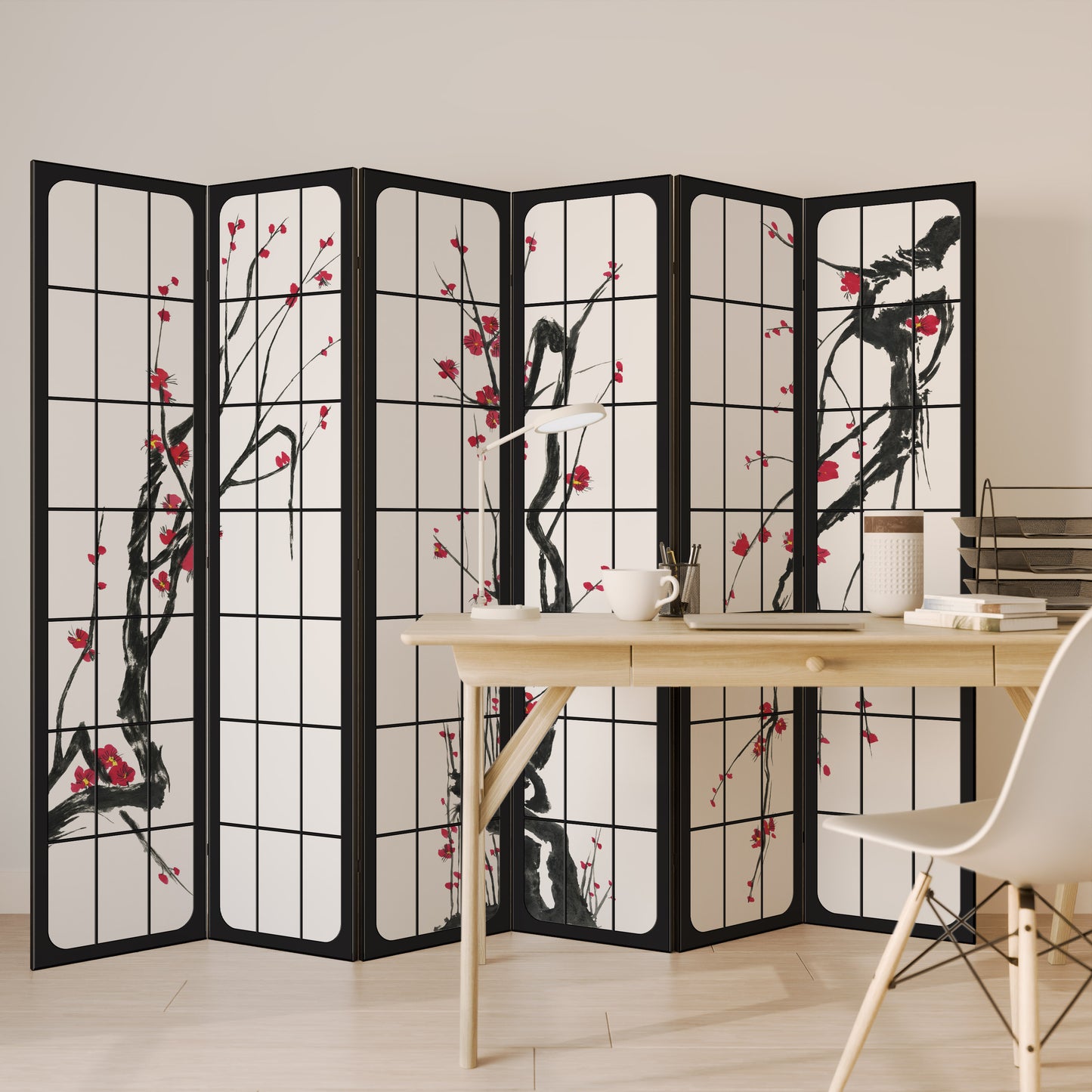 Divisorio decorativo per ambienti a 6 pannelli JAPANESE BLOSSOMS
