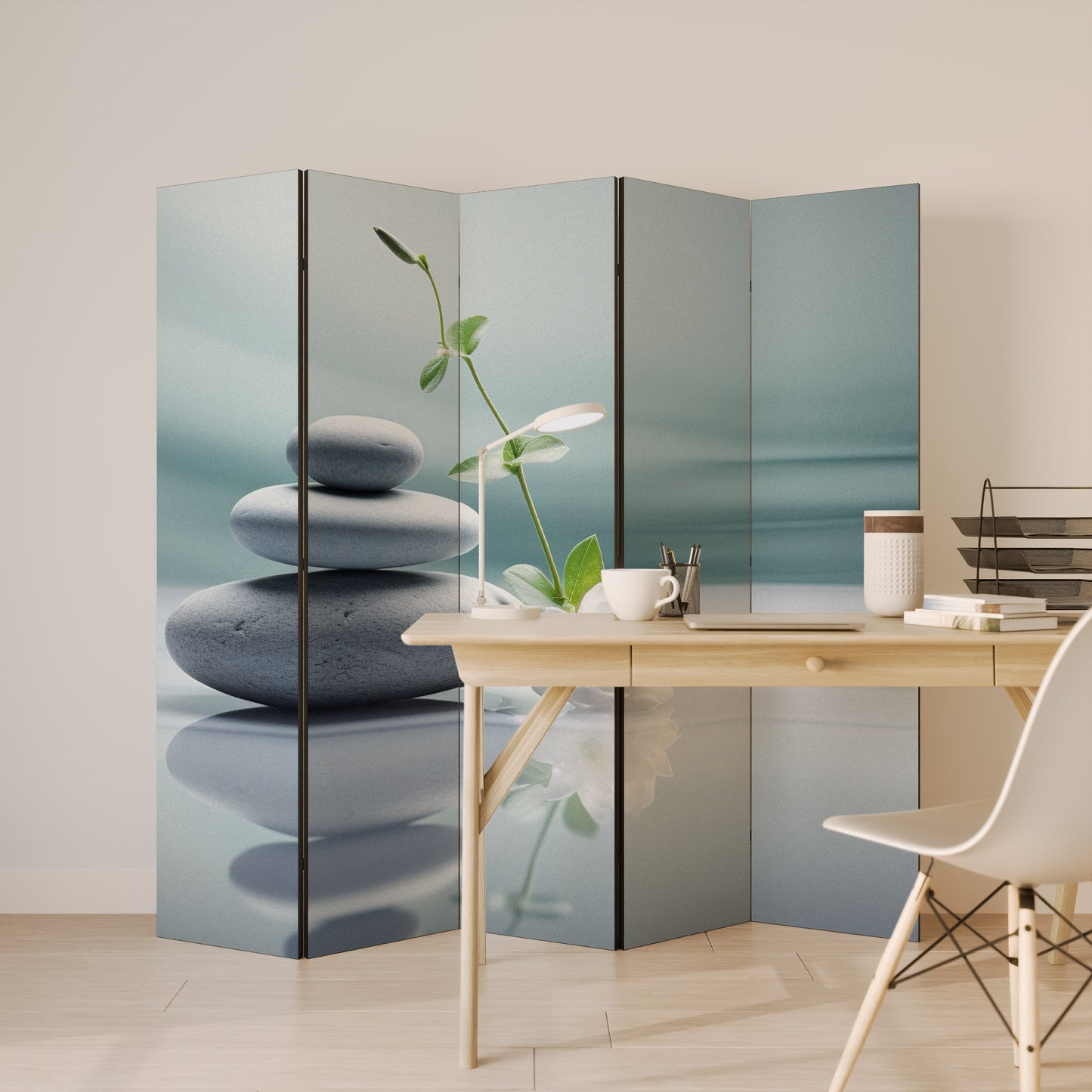 TRANQUIL STONE BALANCE Divisorio decorativo per ambienti a 5 pannelli