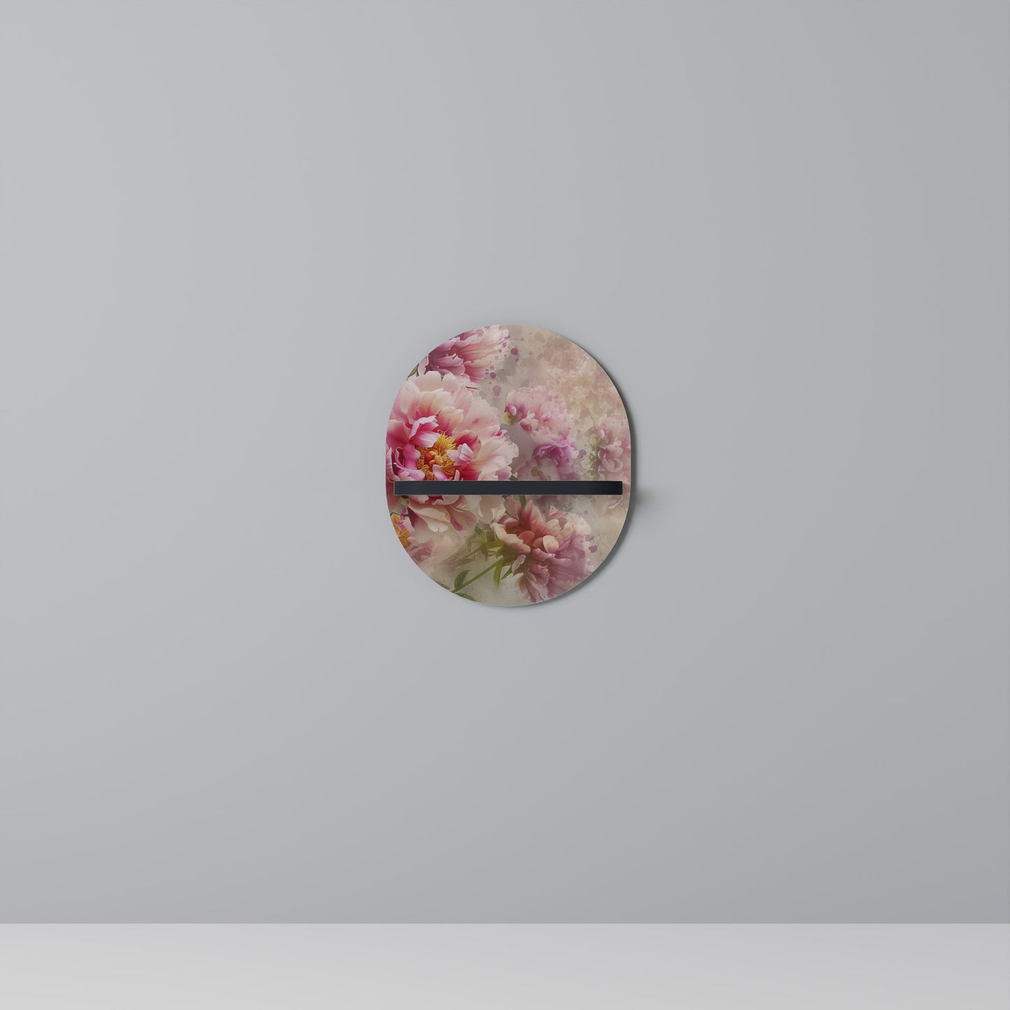 PEONY WHISPER Oval Art Shelf In Black Finish