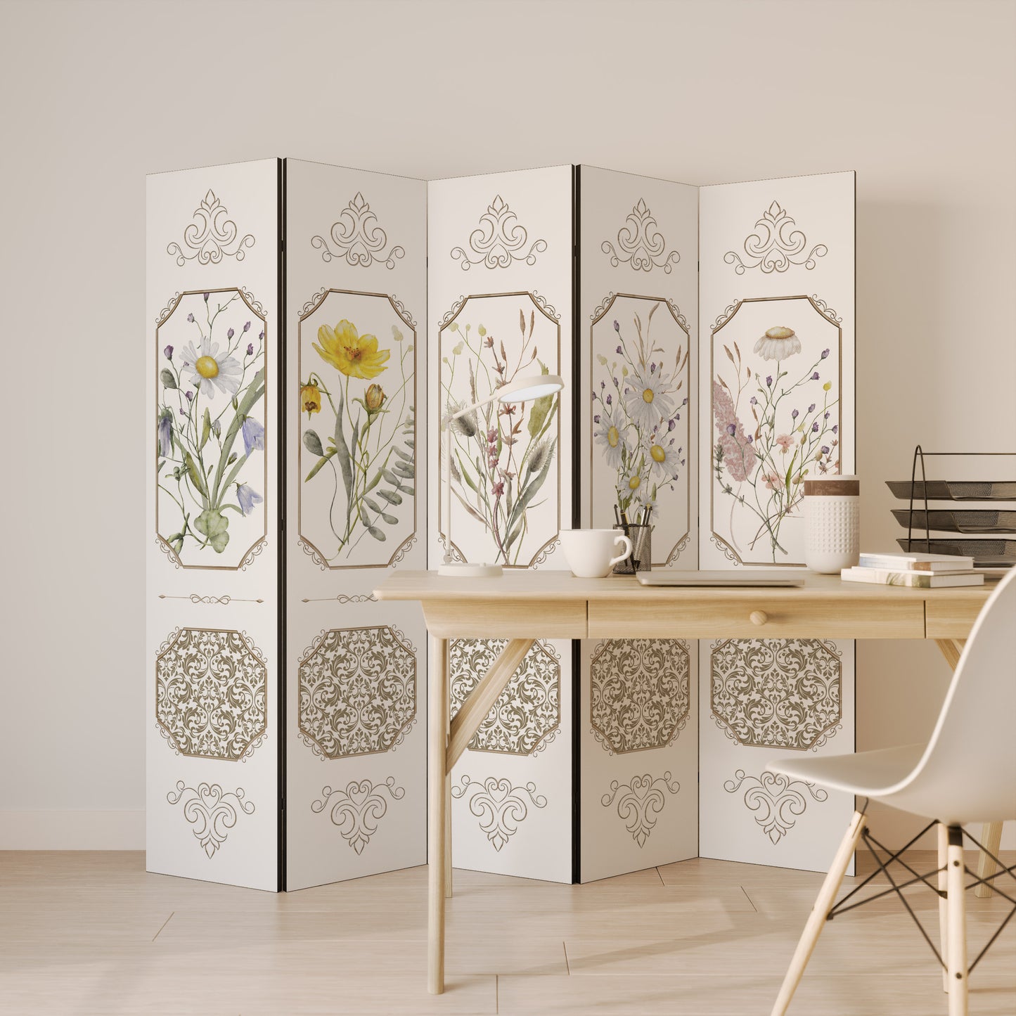 ELEGANTE ARAZZO BOTANICO Divisorio decorativo per ambienti a 5 pannelli