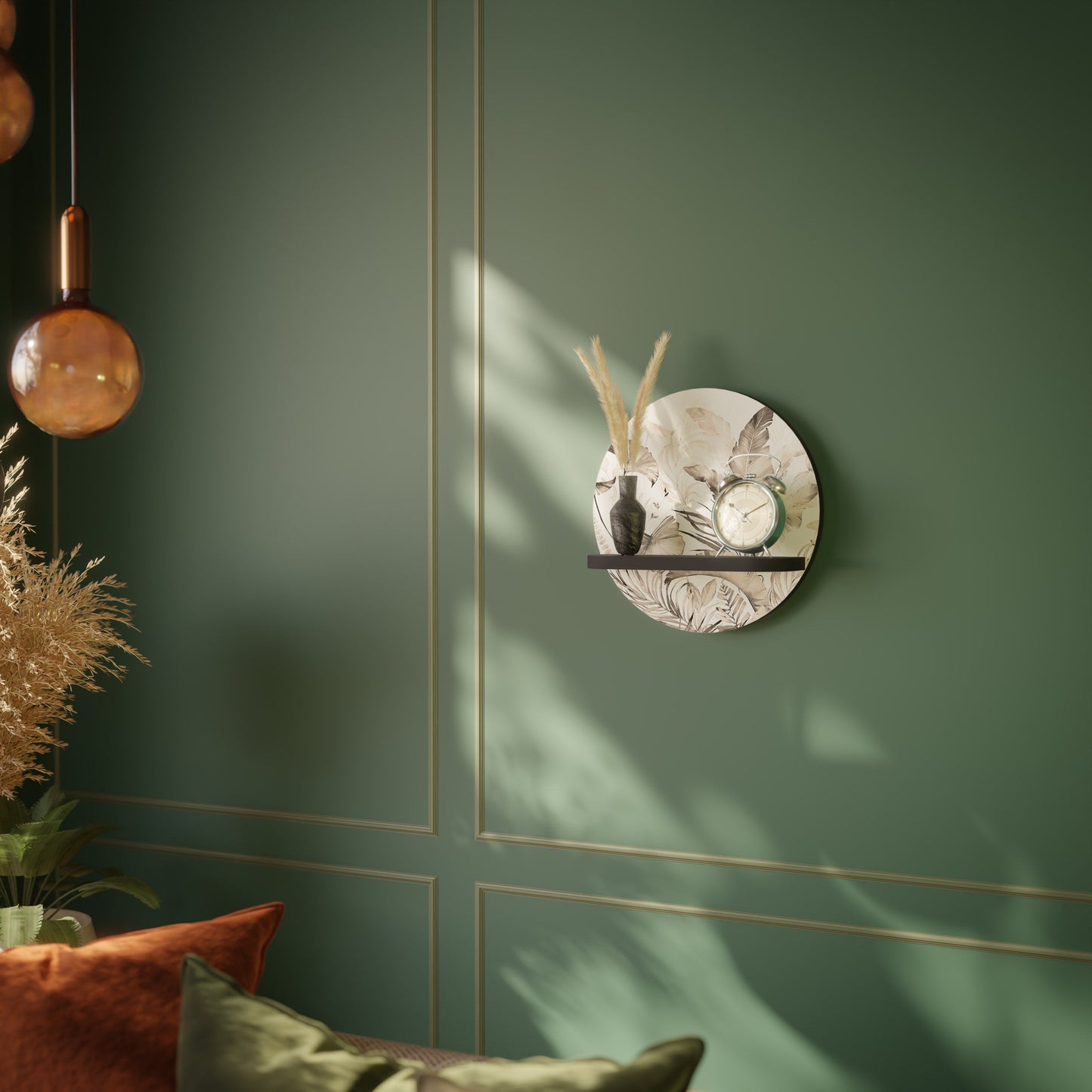 GRACEFUL DAYS Round Art Shelf In Black Finish