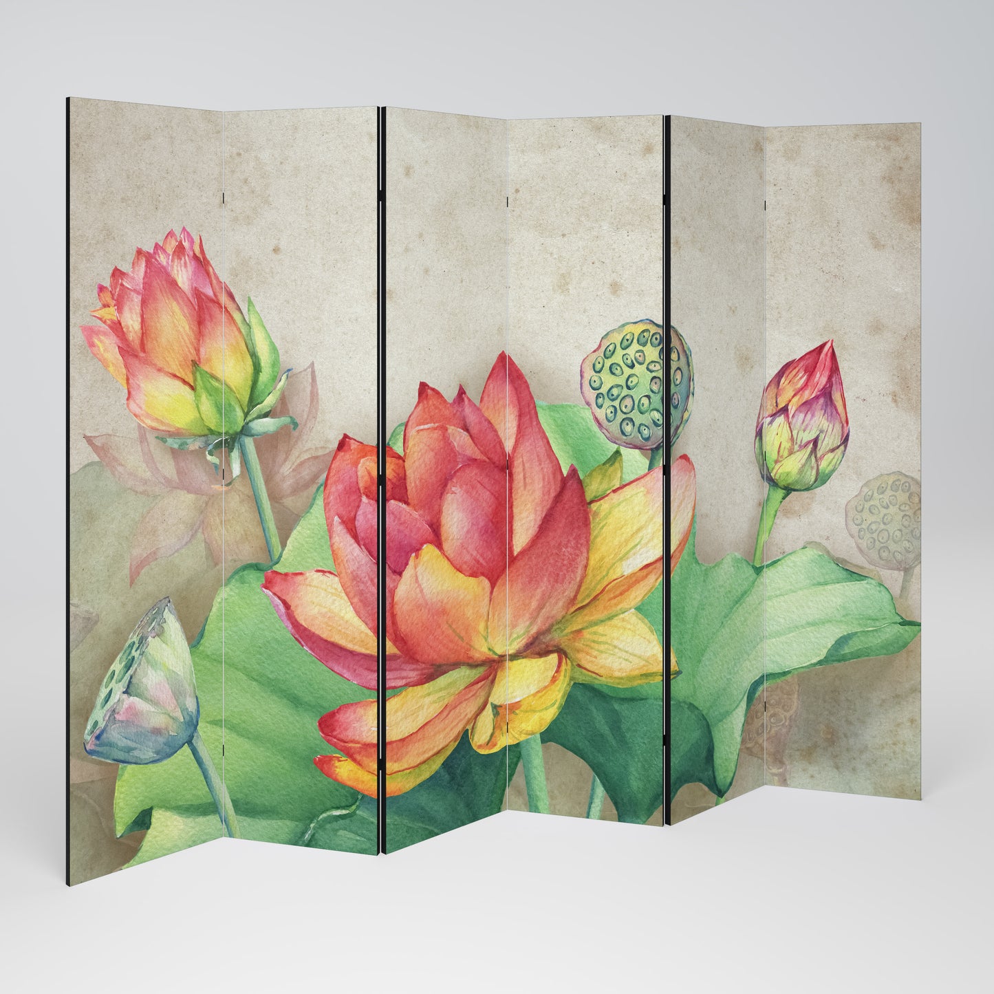 WHISPERING LOTUS BLOOMS Divisorio decorativo per ambienti a 6 pannelli