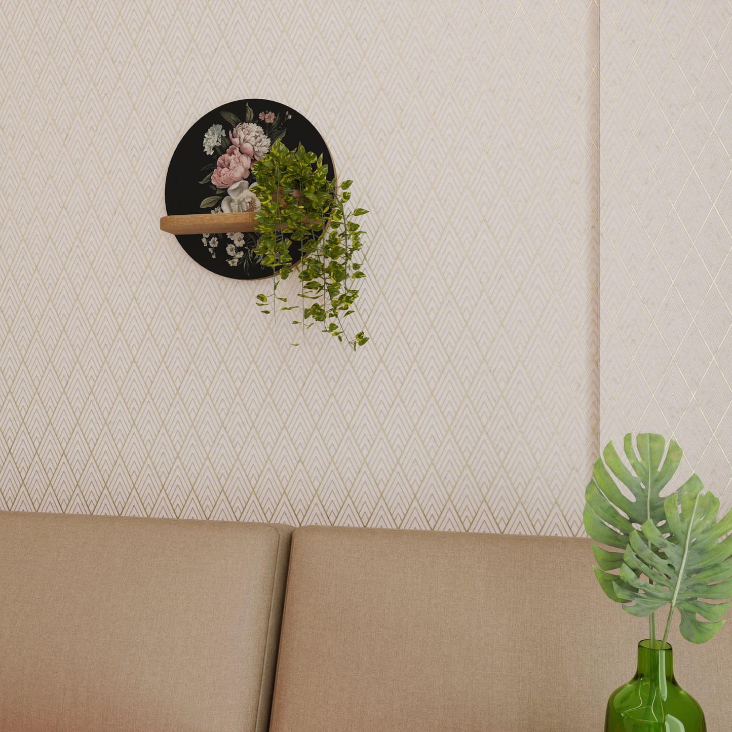 LUSH ELEGANCE Mensola rotonda per opere d'arte effetto rovere