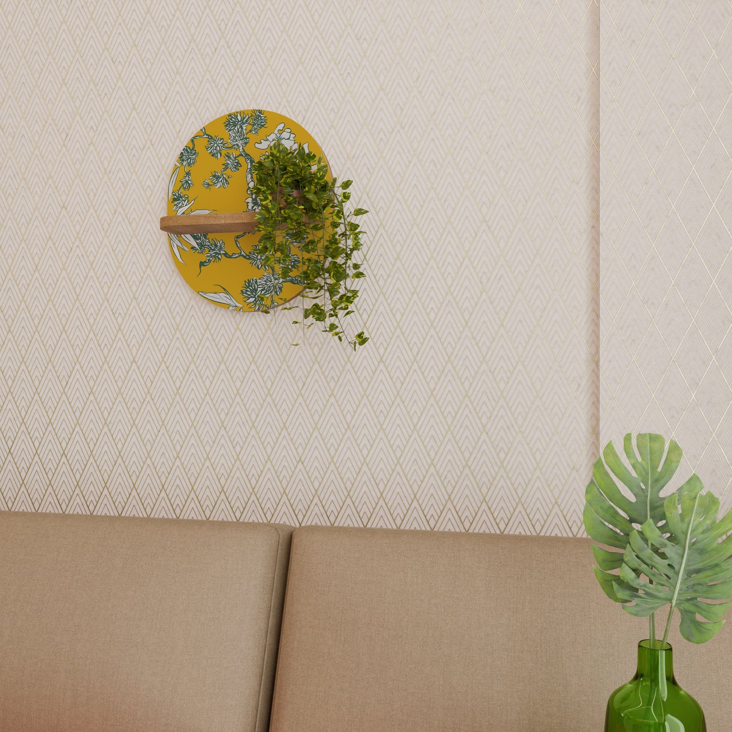 Mensola ovale YELLOW CHINOISERIE in effetto rovere