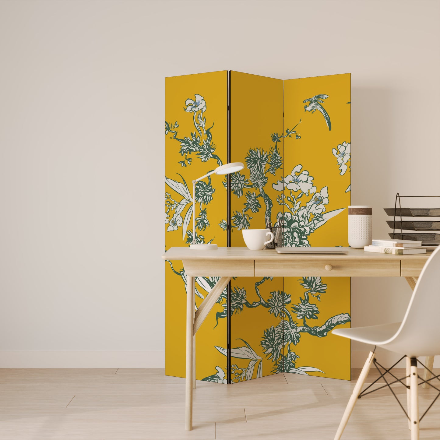 Divisorio decorativo per ambienti a 3 pannelli YELLOW CHINOISERIE