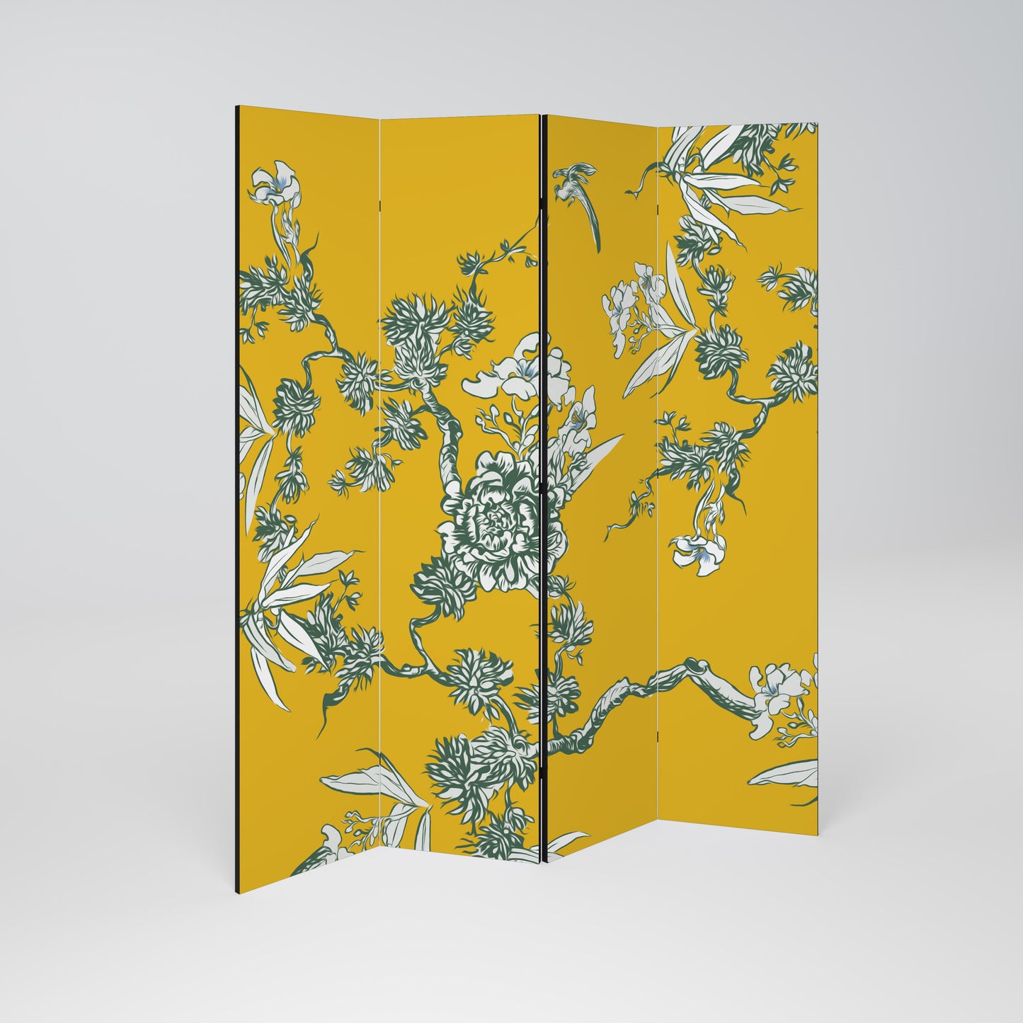 Divisorio decorativo per ambienti a 4 pannelli YELLOW CHINOISERIE
