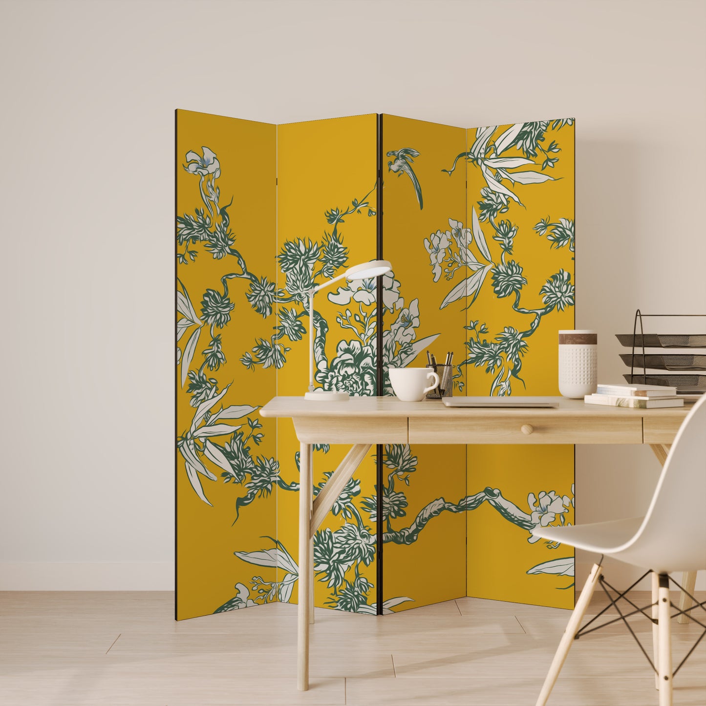Divisorio decorativo per ambienti a 4 pannelli YELLOW CHINOISERIE