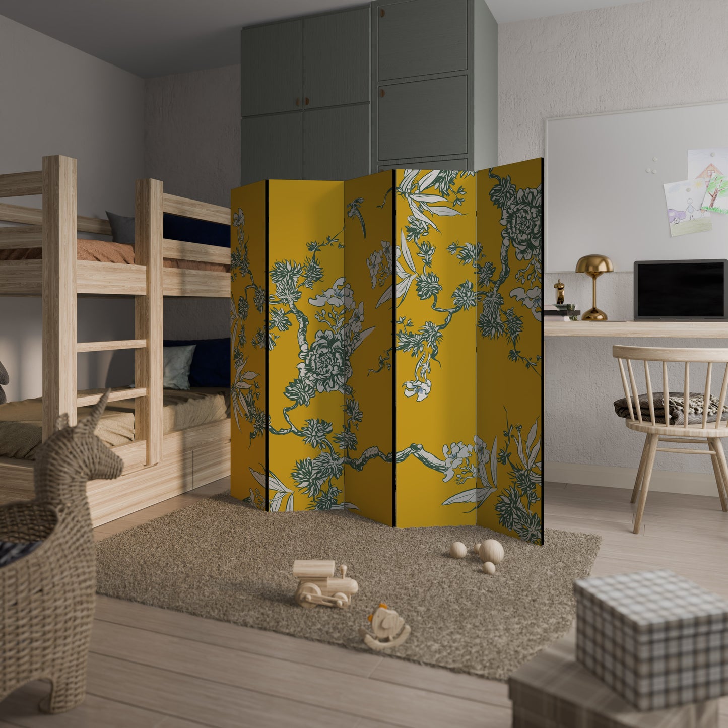 Divisorio decorativo per ambienti a 5 pannelli YELLOW CHINOISERIE