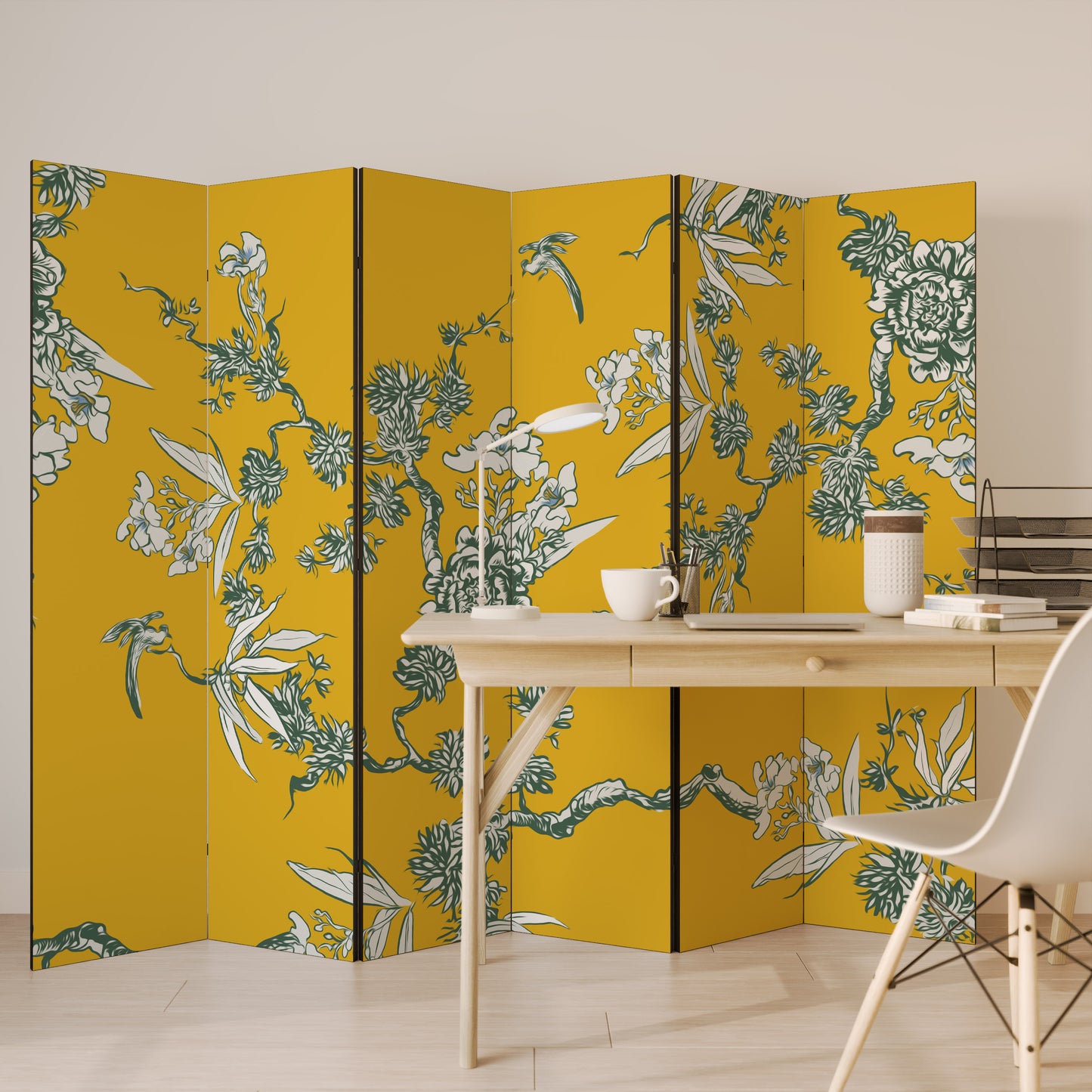 Divisorio decorativo per ambienti a 6 pannelli YELLOW CHINOISERIE