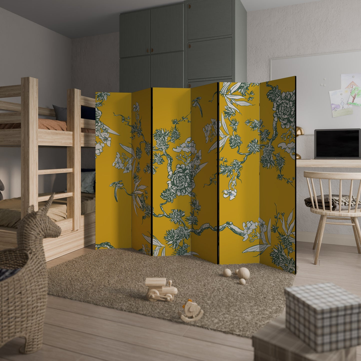 Divisorio decorativo per ambienti a 6 pannelli YELLOW CHINOISERIE