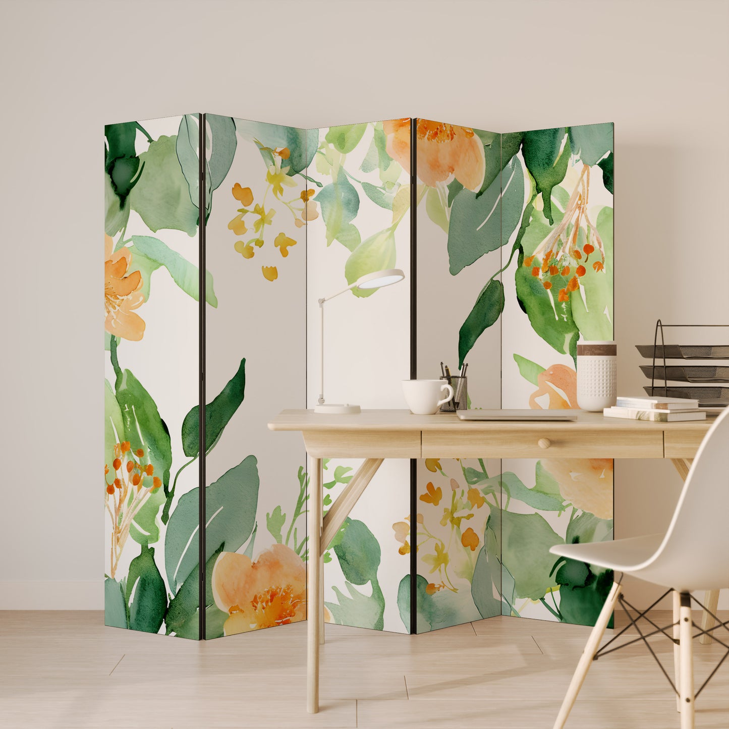 Divisorio decorativo per ambienti a 5 pannelli FLORAL SERENITY SPLIT