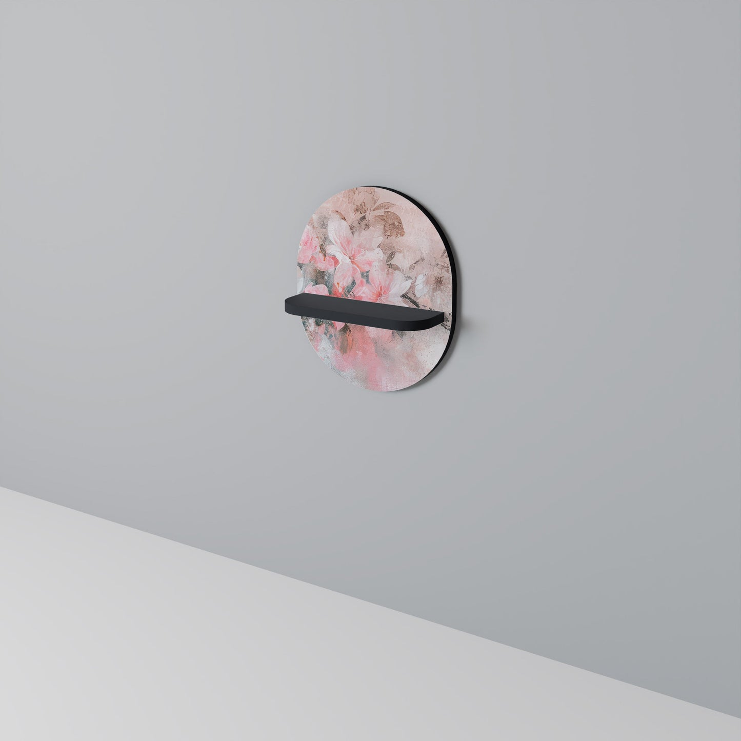 CHERRY BLOSSOM Oval Art Shelf In Black Finish