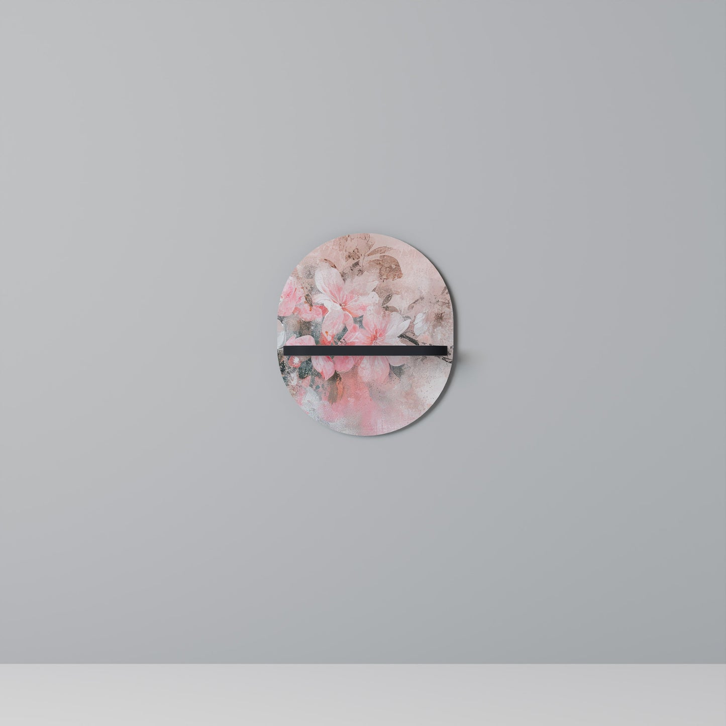 CHERRY BLOSSOM Oval Art Shelf In Black Finish