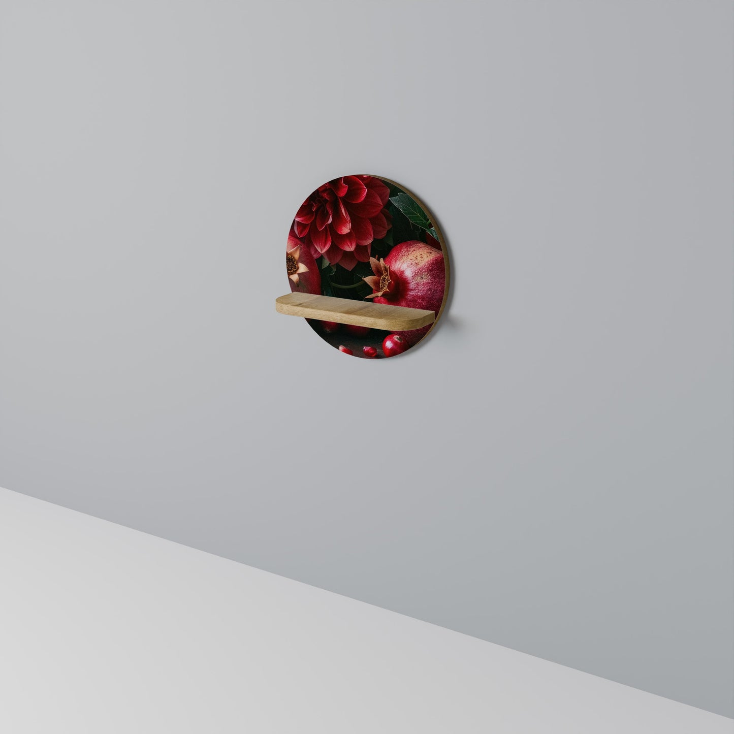 Mensola rotonda DAHLIAS AND POMEGRANATES in effetto rovere