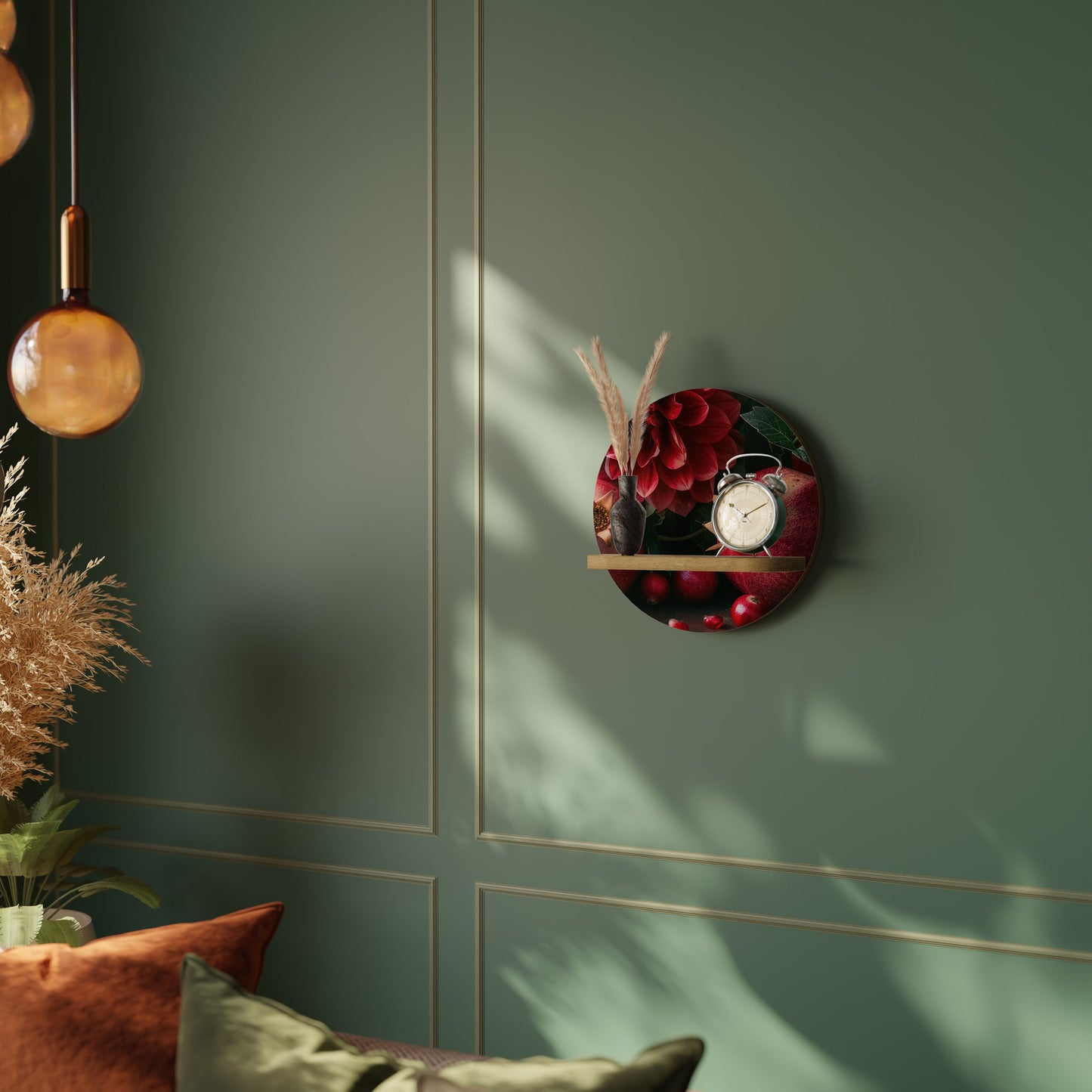 Mensola rotonda DAHLIAS AND POMEGRANATES in effetto rovere