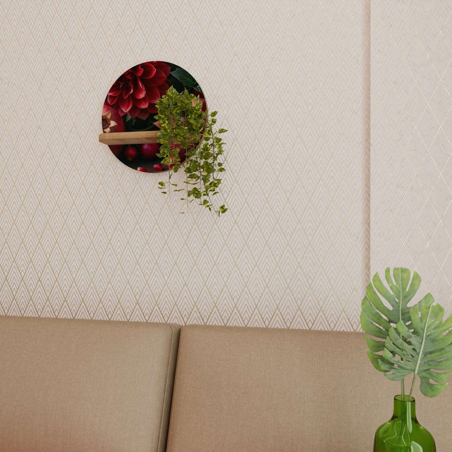 Mensola rotonda DAHLIAS AND POMEGRANATES in effetto rovere