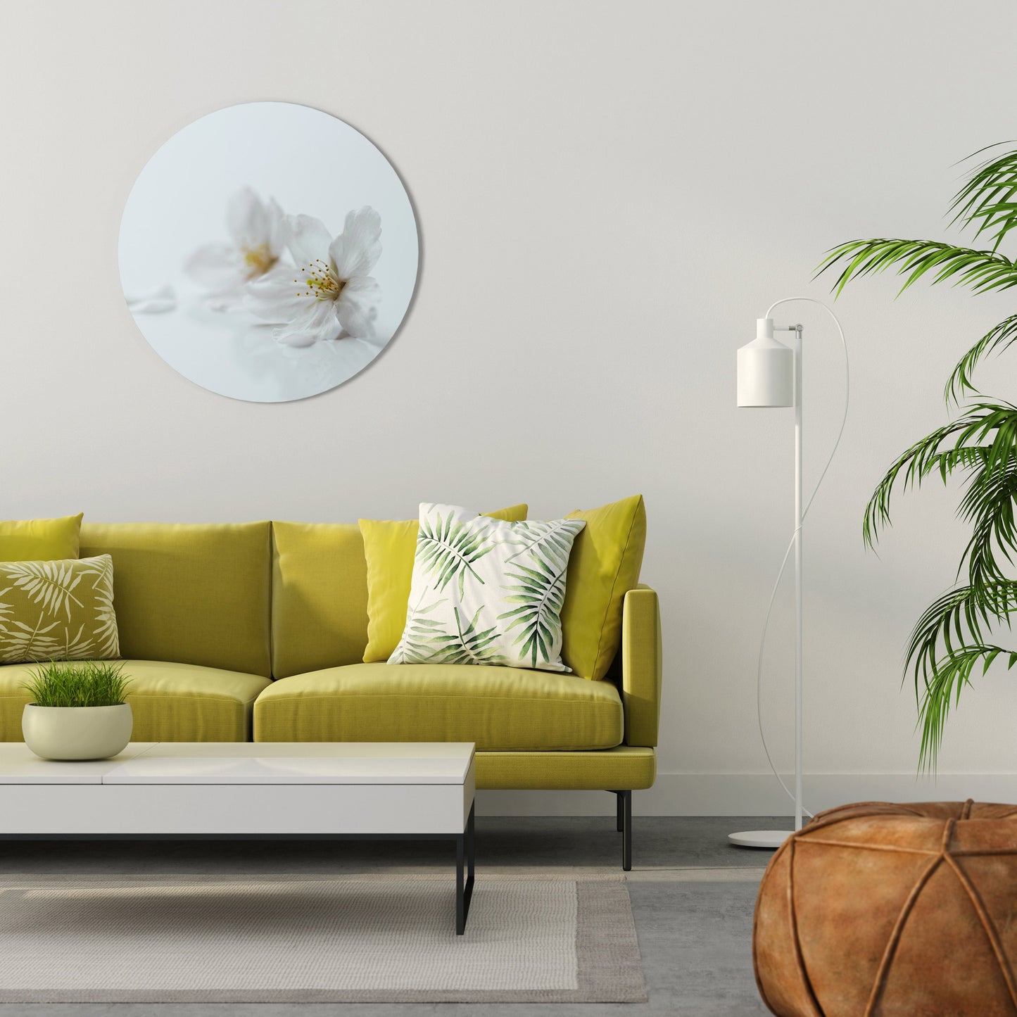 FLEETING WHITE PETALS Round Wall Art